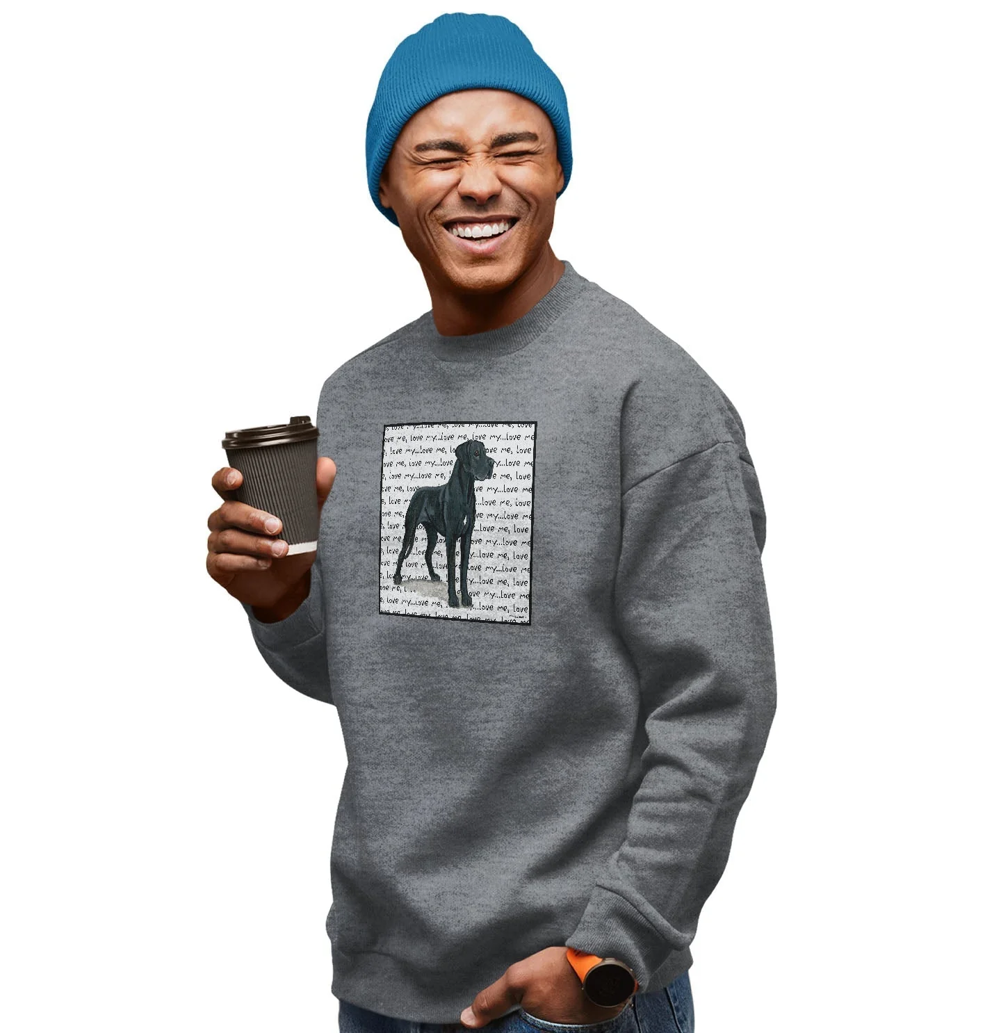 Great Dane (Natural Ears) Love Text - Adult Unisex Crewneck Sweatshirt