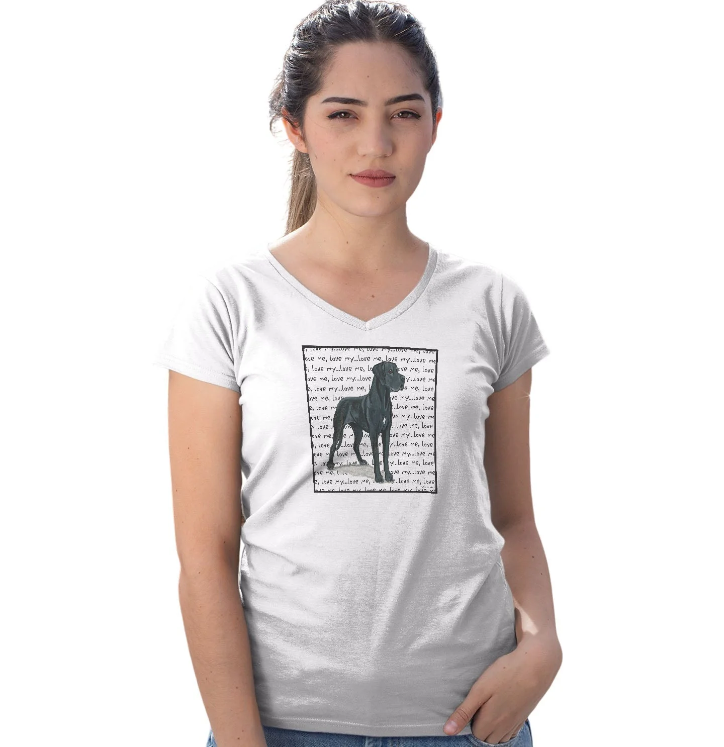 Great Dane (Natural Ears) Love Text - Women's V-Neck T-Shirt - Image 3