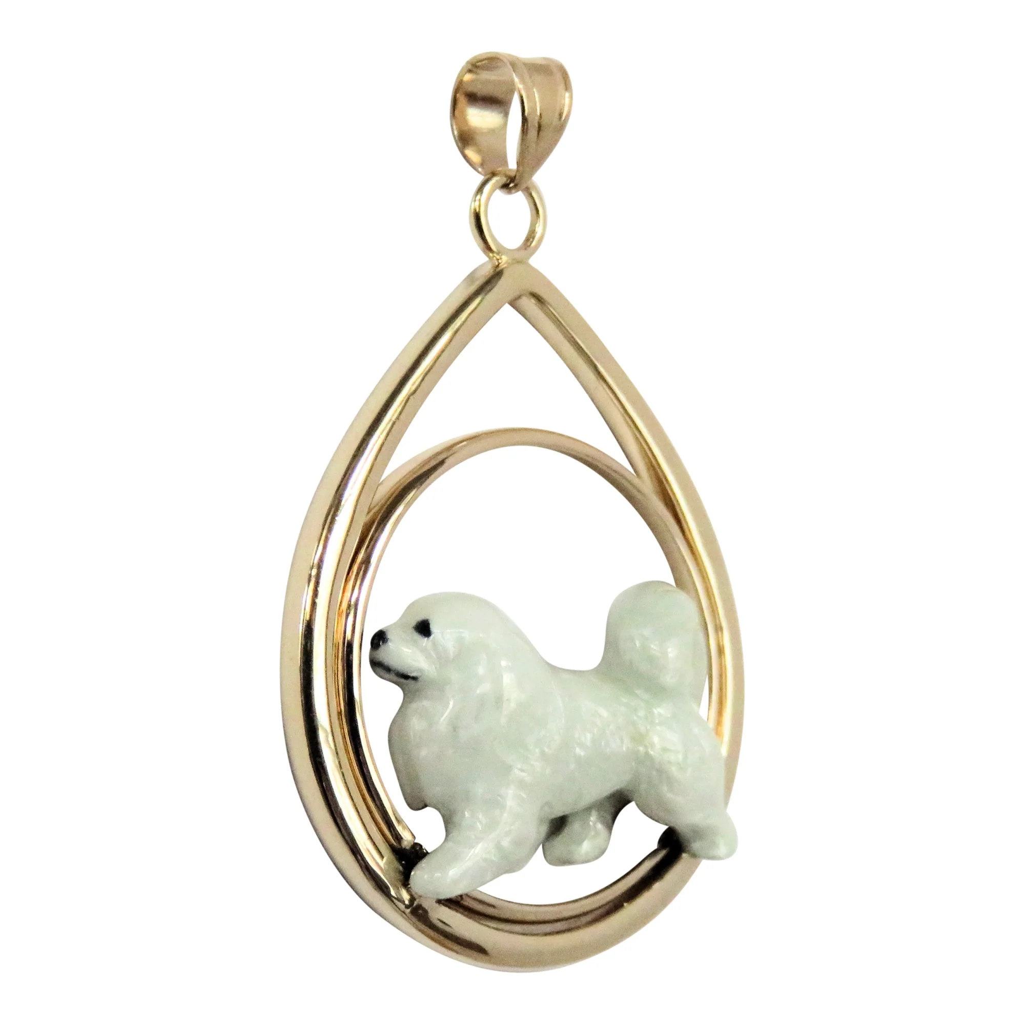 Great Pyrenees- Custom Enamel  in 14K Gold Teardrop Pendant - Image 3