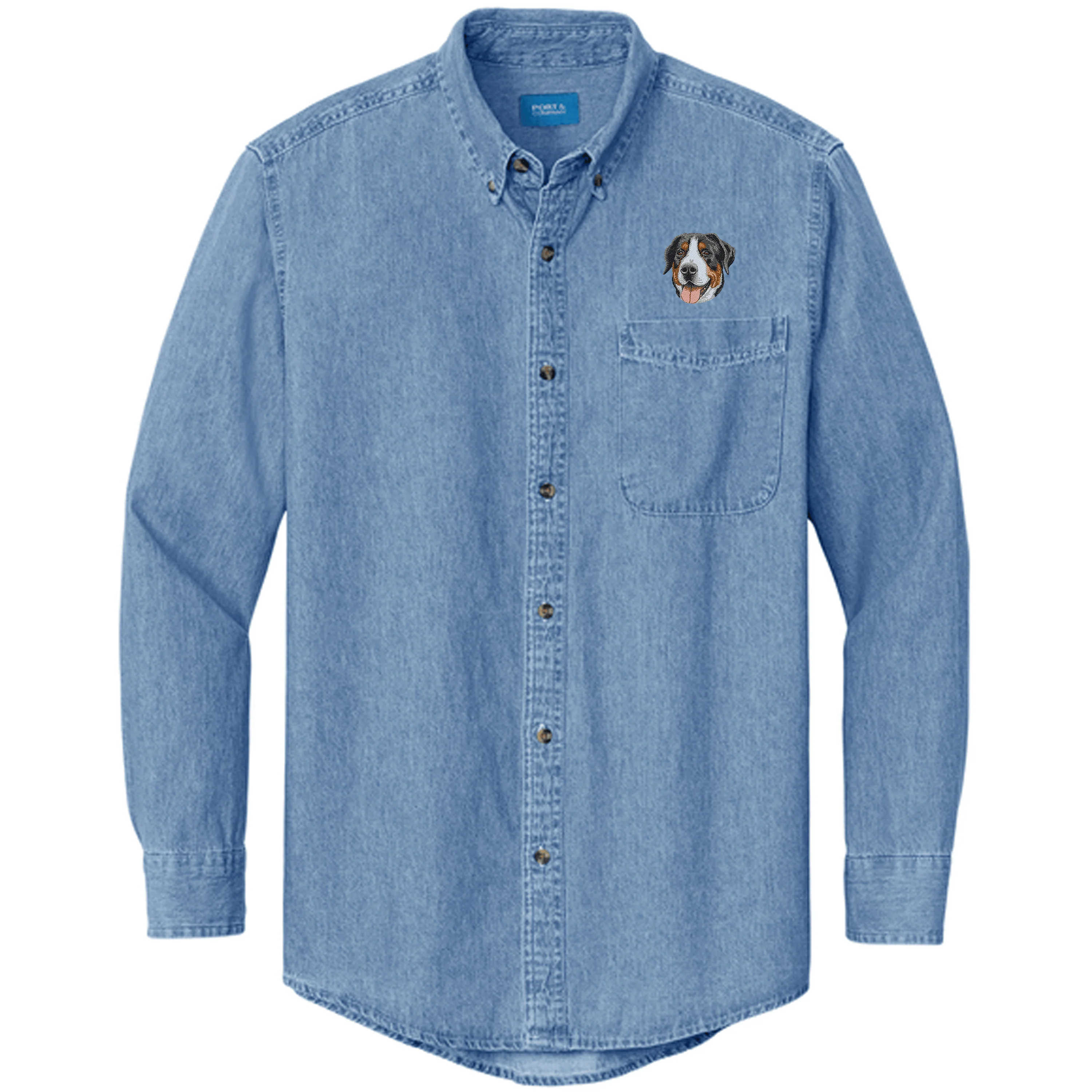 Greater Swiss Mountain Dog Embroidered Men's Denim Shirt