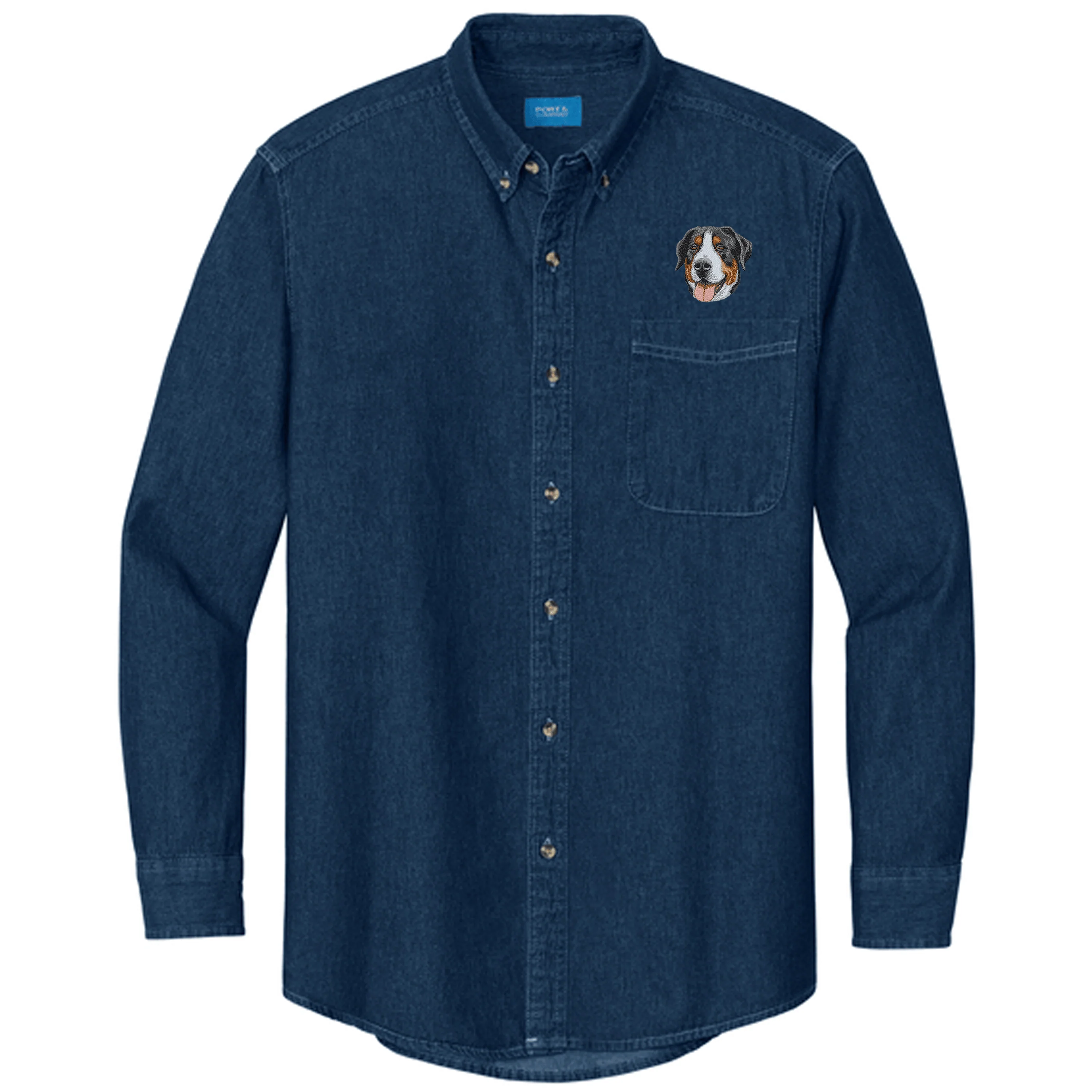 Greater Swiss Mountain Dog Embroidered Men's Denim Shirt - Image 3