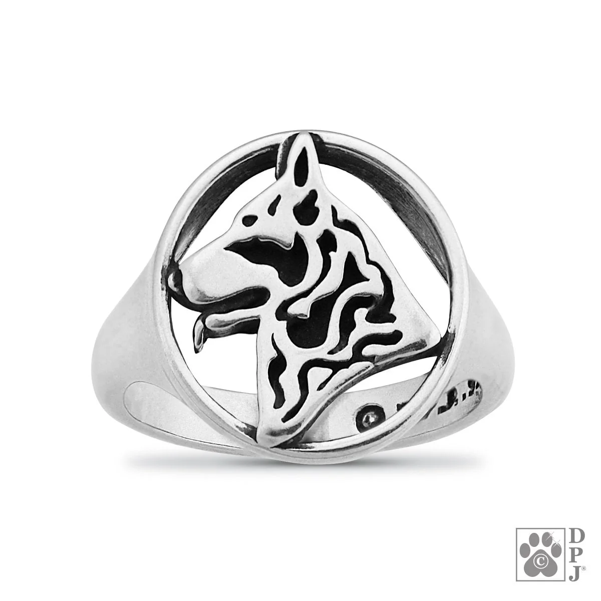 German Shepherd Dog, Head, Sterling Silver Ring