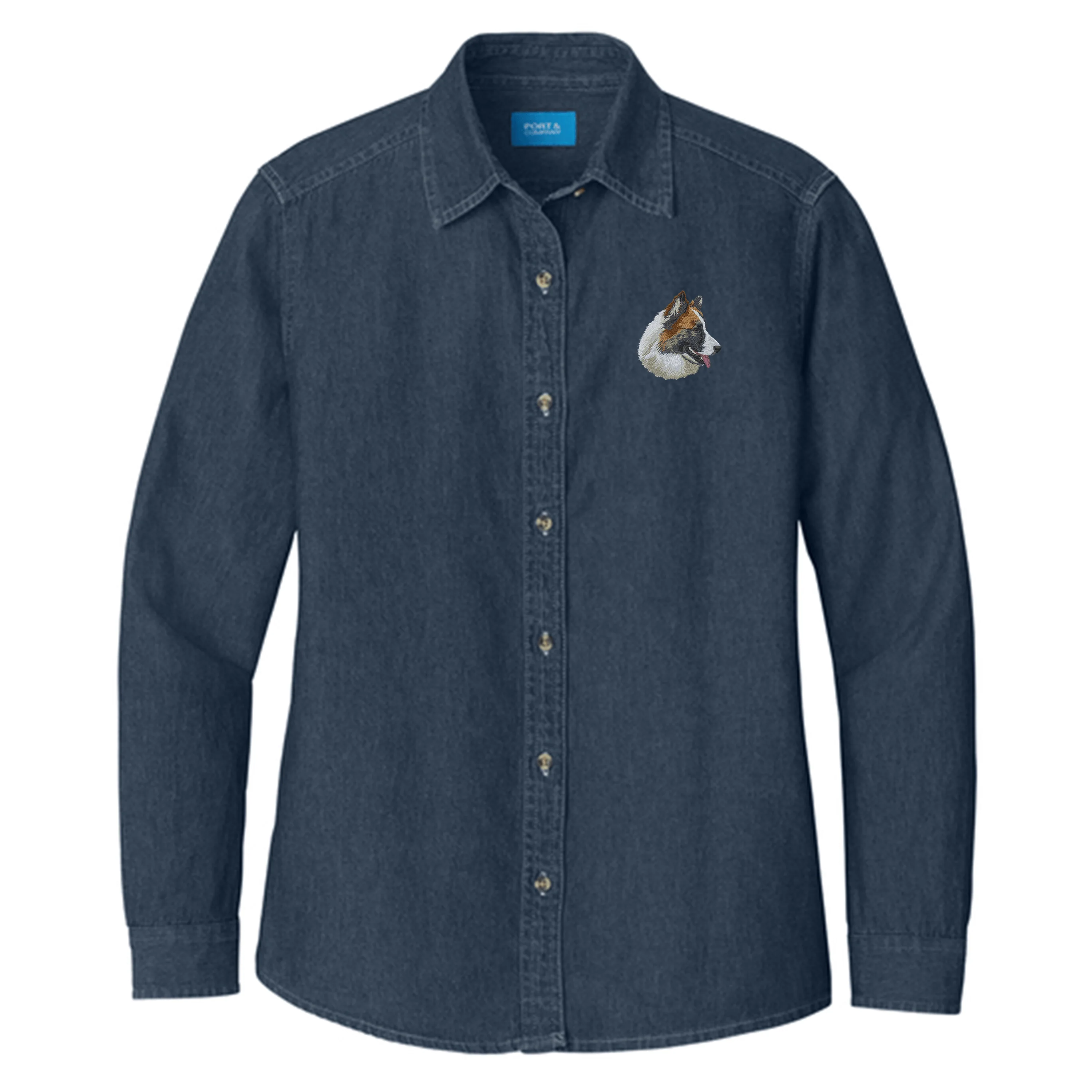 Icelandic Sheepdog Embroidered Women's Denim Shirt - Image 3