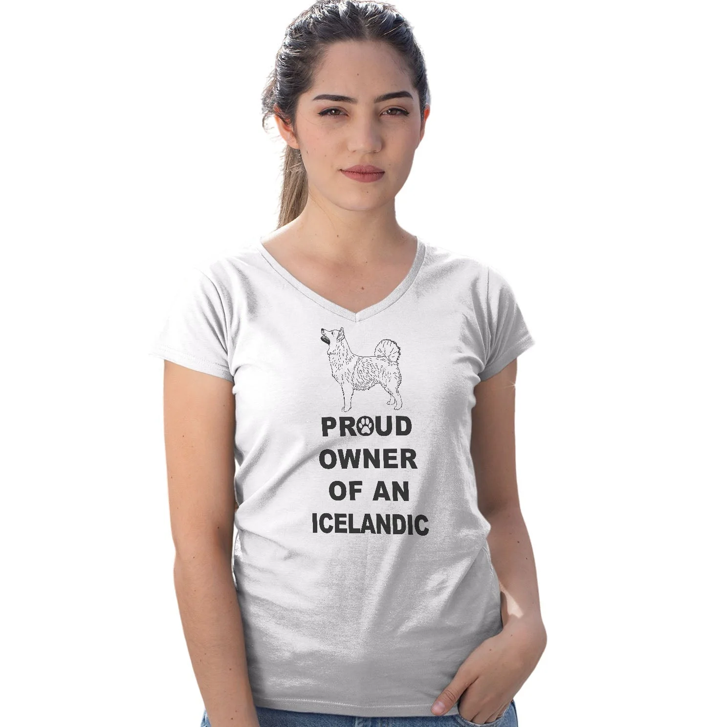 Icelandic Sheepdog Proud Owner - Women's V-Neck T-Shirt - Image 3