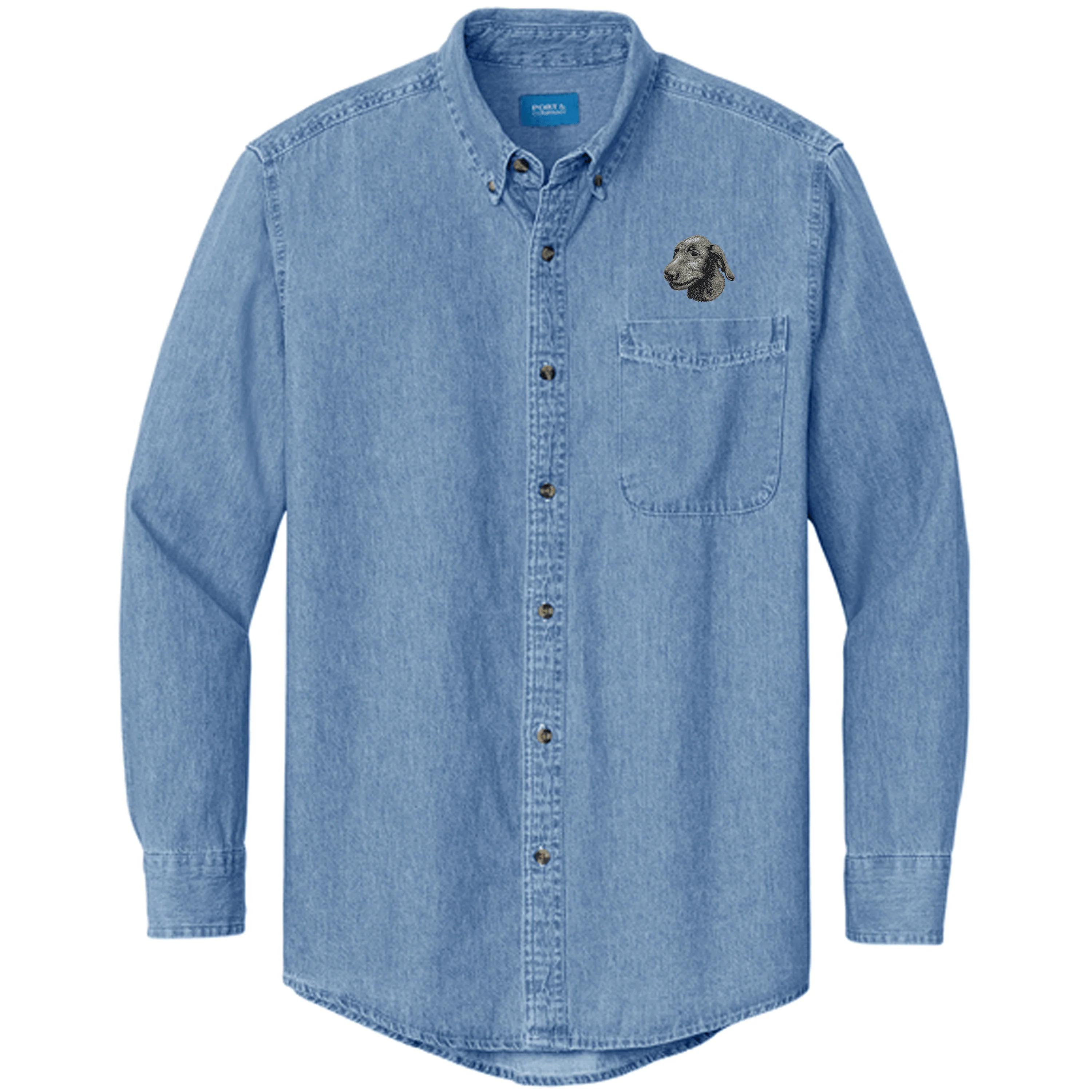 Irish Wolfhound Embroidered Men's Denim Shirt