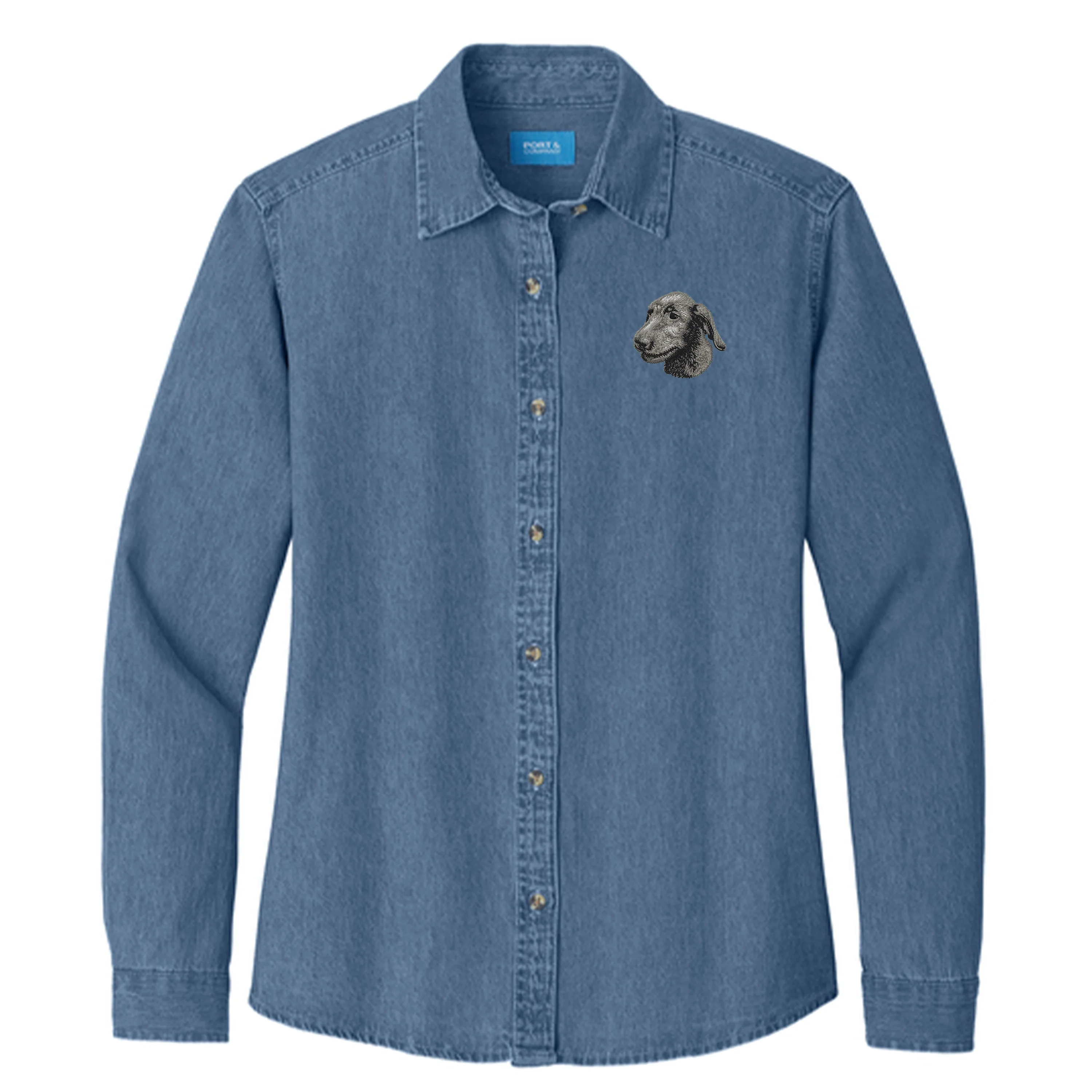 Irish Wolfhound Embroidered Women's Denim Shirt