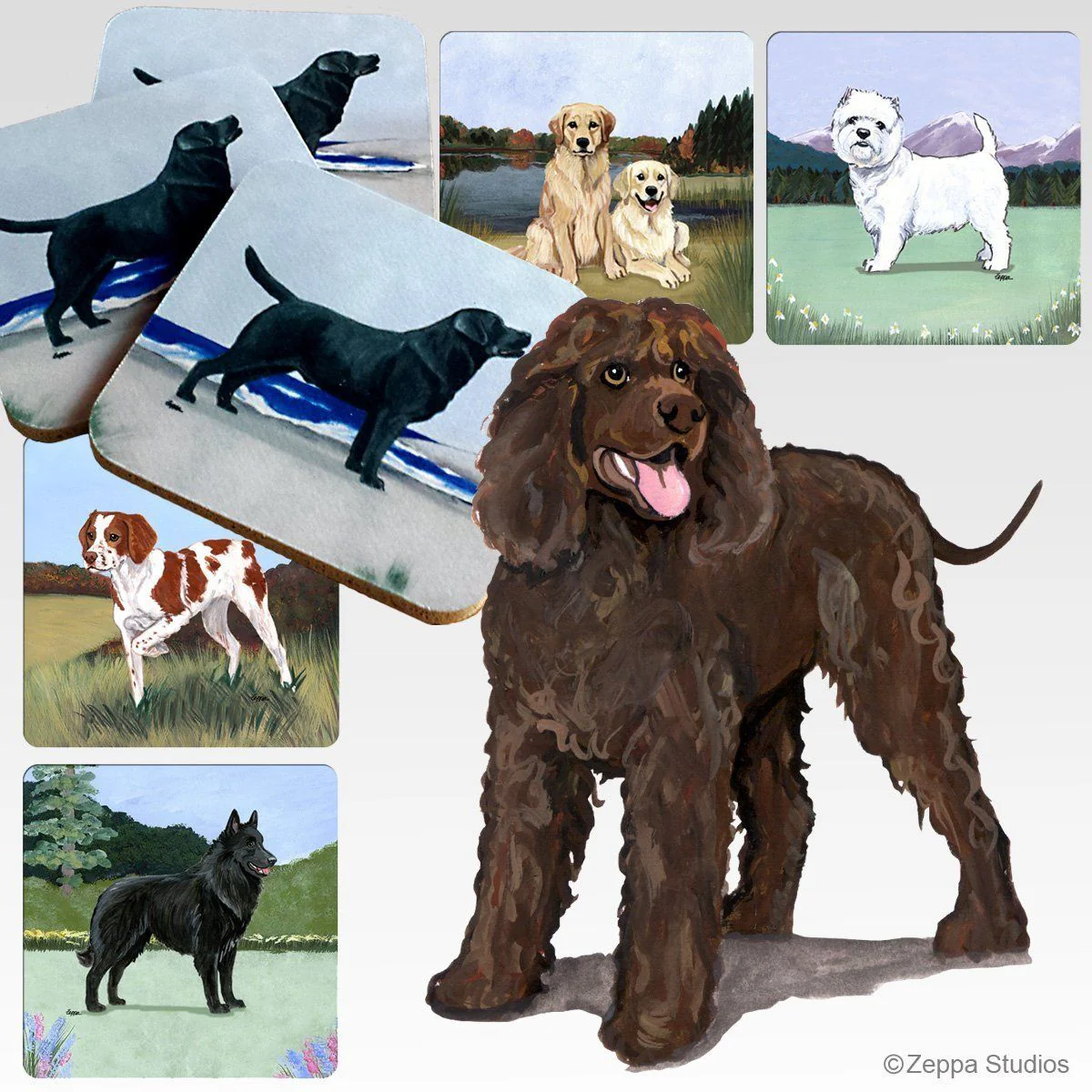 Irish Water Spaniel Scenic Square Coaster