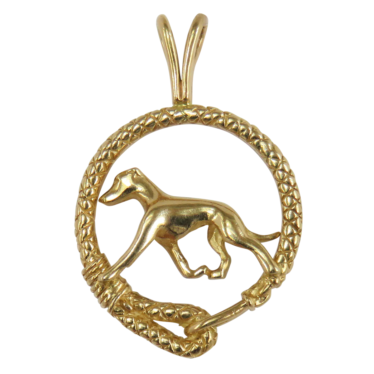 Solid 14K Gold Italian Greyhound Leash Pendant