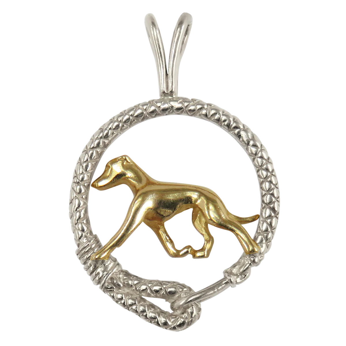 Solid 14K Gold Italian Greyhound in Sterling Silver Leash Pendant