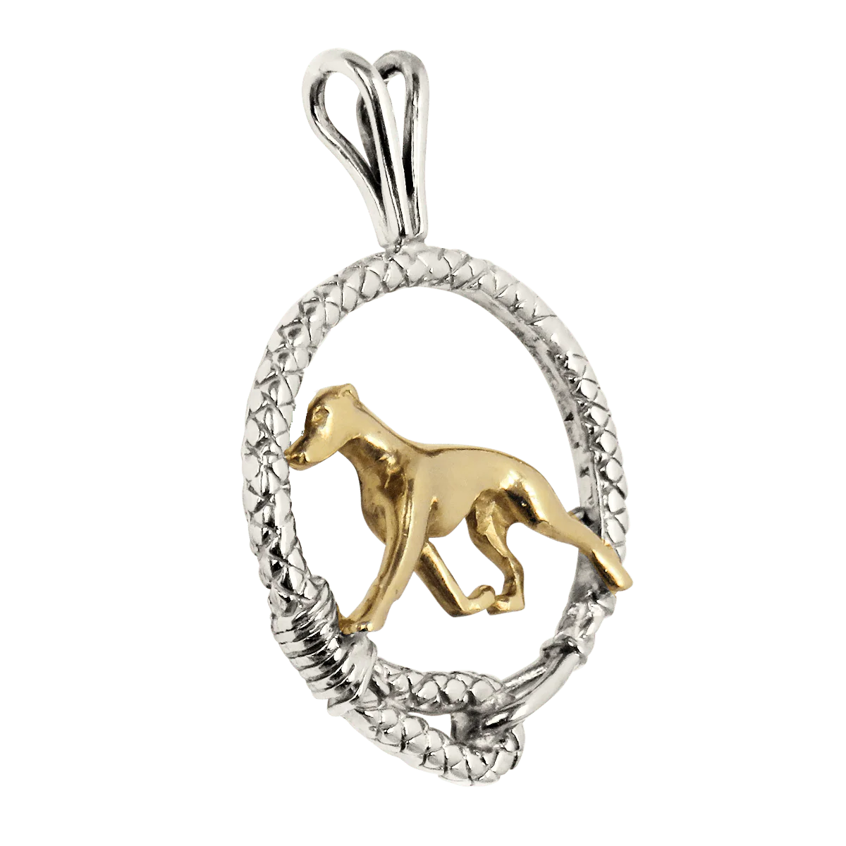 Solid 14K Gold Italian Greyhound in Sterling Silver Leash Pendant - Image 2