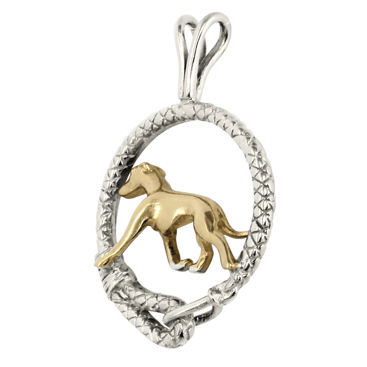 Solid 14K Gold Italian Greyhound in Sterling Silver Leash Pendant - Image 3