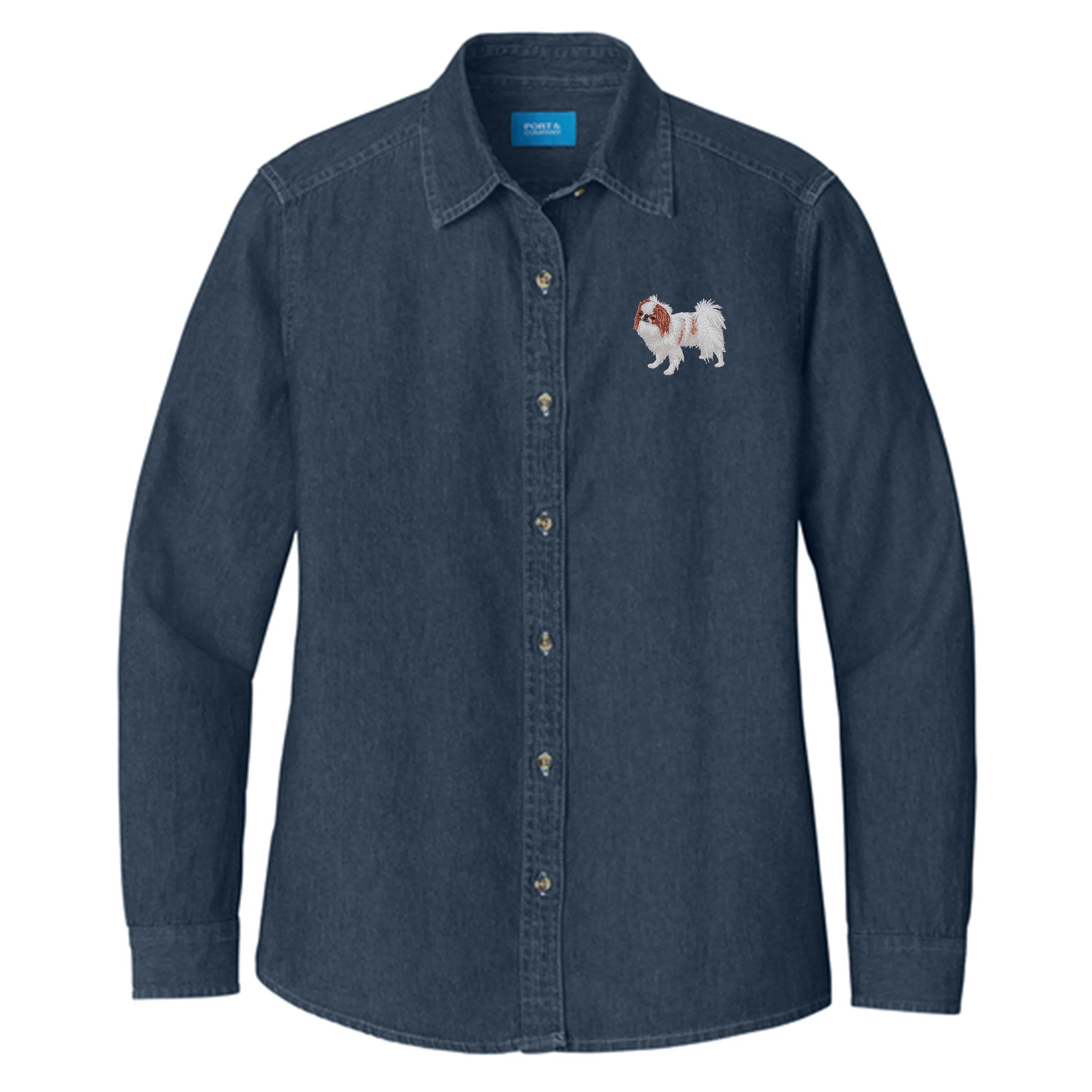 Japanese Chin Embroidered Women's Denim Shirt