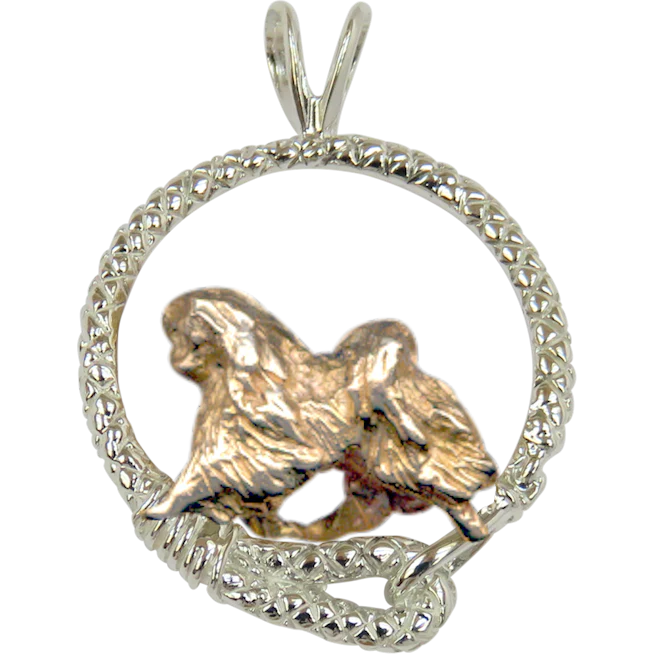 Solid 14K Gold Japanese Chin in Sterling Silver Leash Pendant