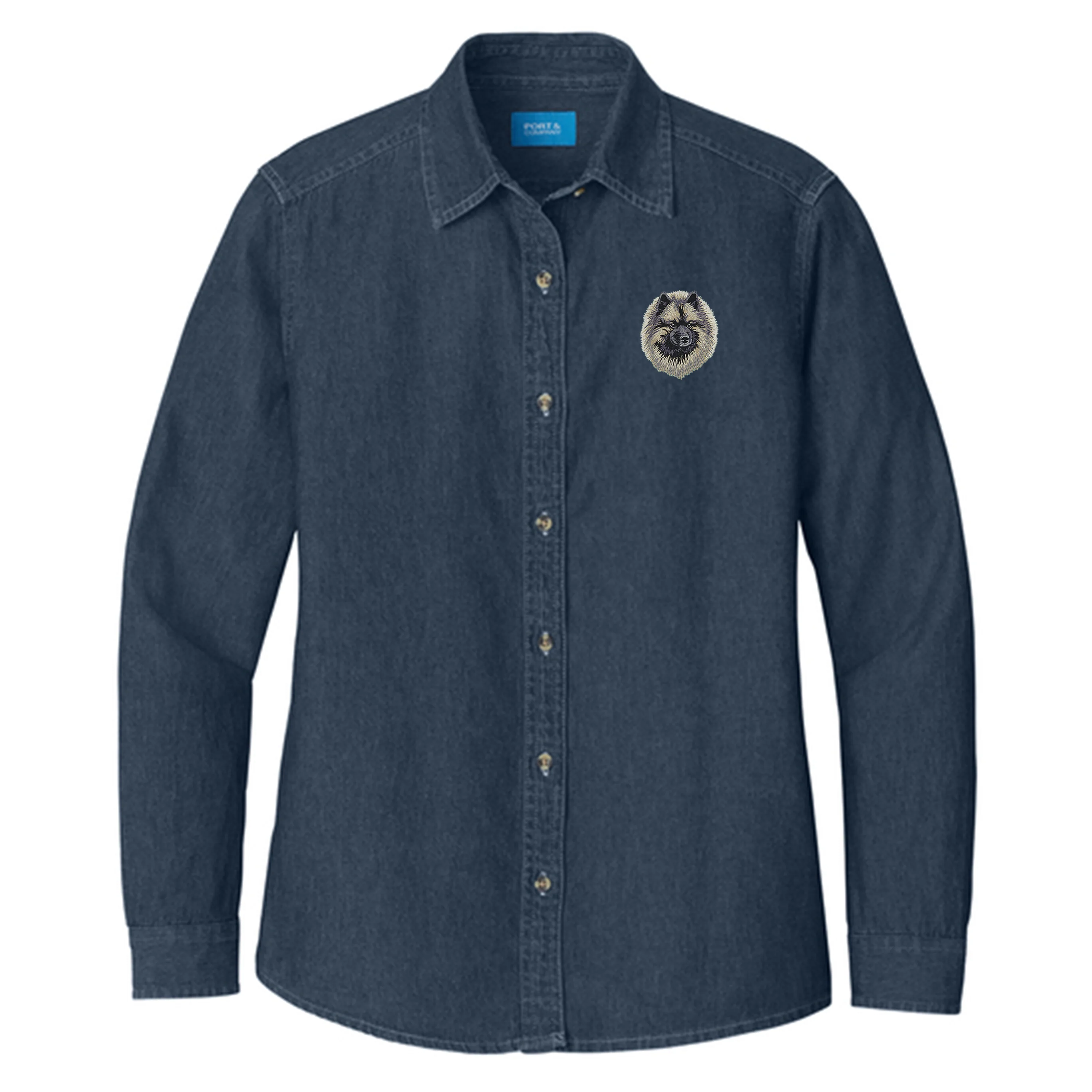Keeshond Embroidered Women's Denim Shirt - Image 3