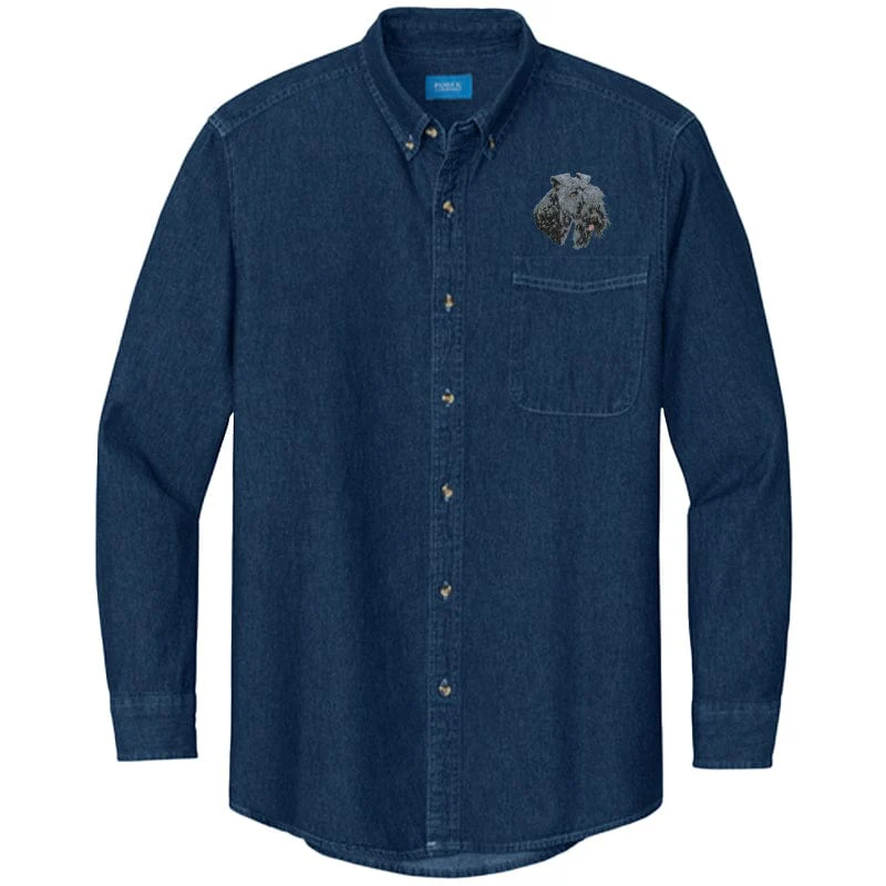Kerry Blue Terrier Embroidered Men's Denim Shirt - Image 2