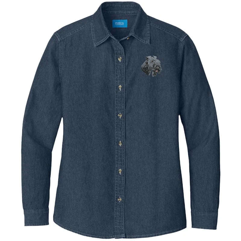 Kerry Blue Terrier Embroidered Women's Denim Shirt - Image 2
