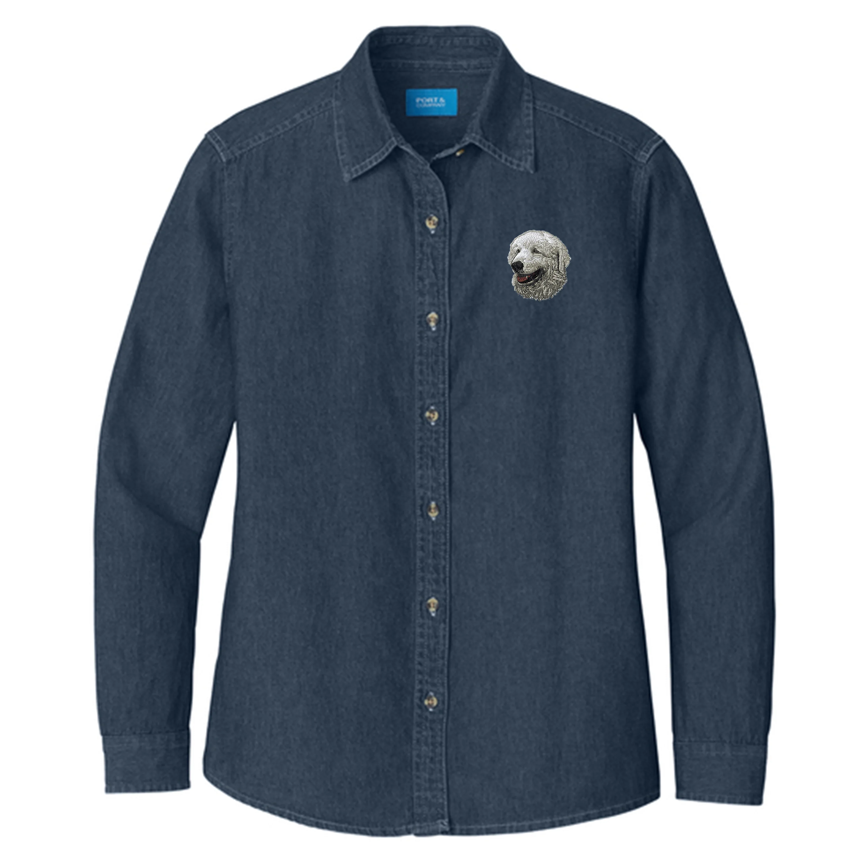 Kuvasz Embroidered Women's Denim Shirt - Image 3
