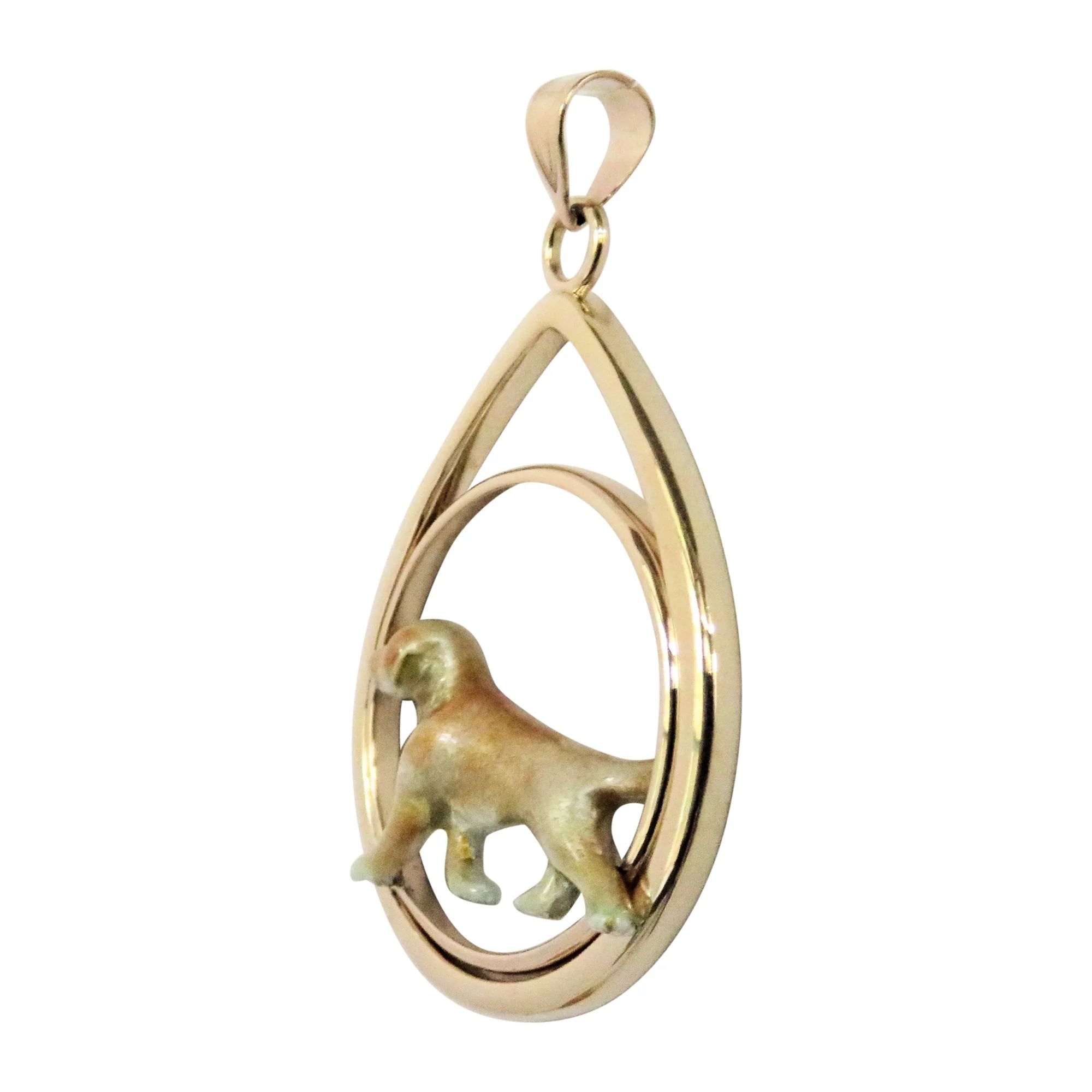 Custom Enamel Labrador in 14K Gold Teardrop Pendant - Image 2