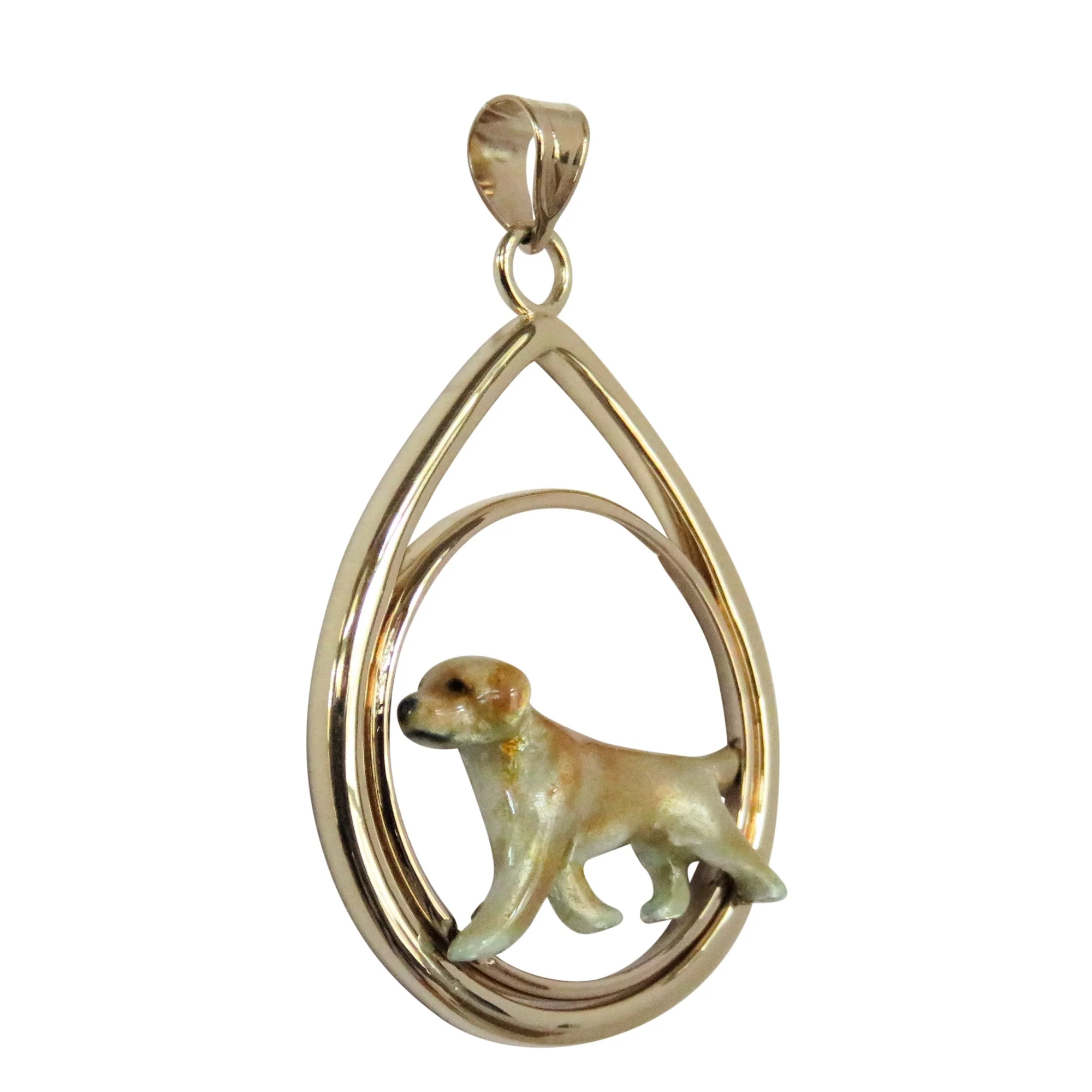 Custom Enamel Labrador in 14K Gold Teardrop Pendant - Image 3