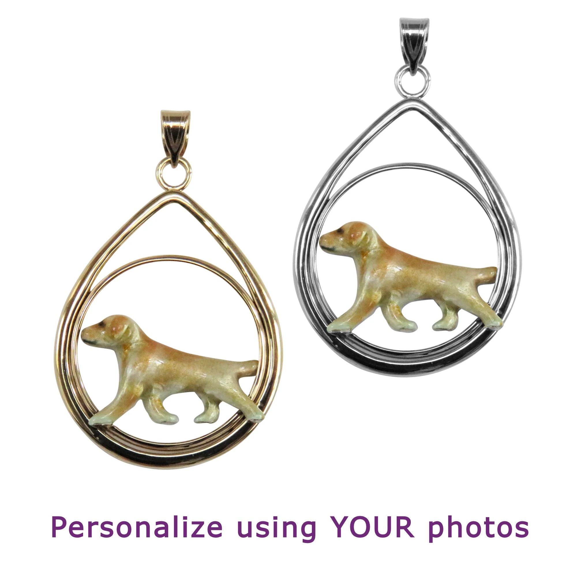 Custom Enamel Labrador in 14K Gold Teardrop Pendant - Image 5