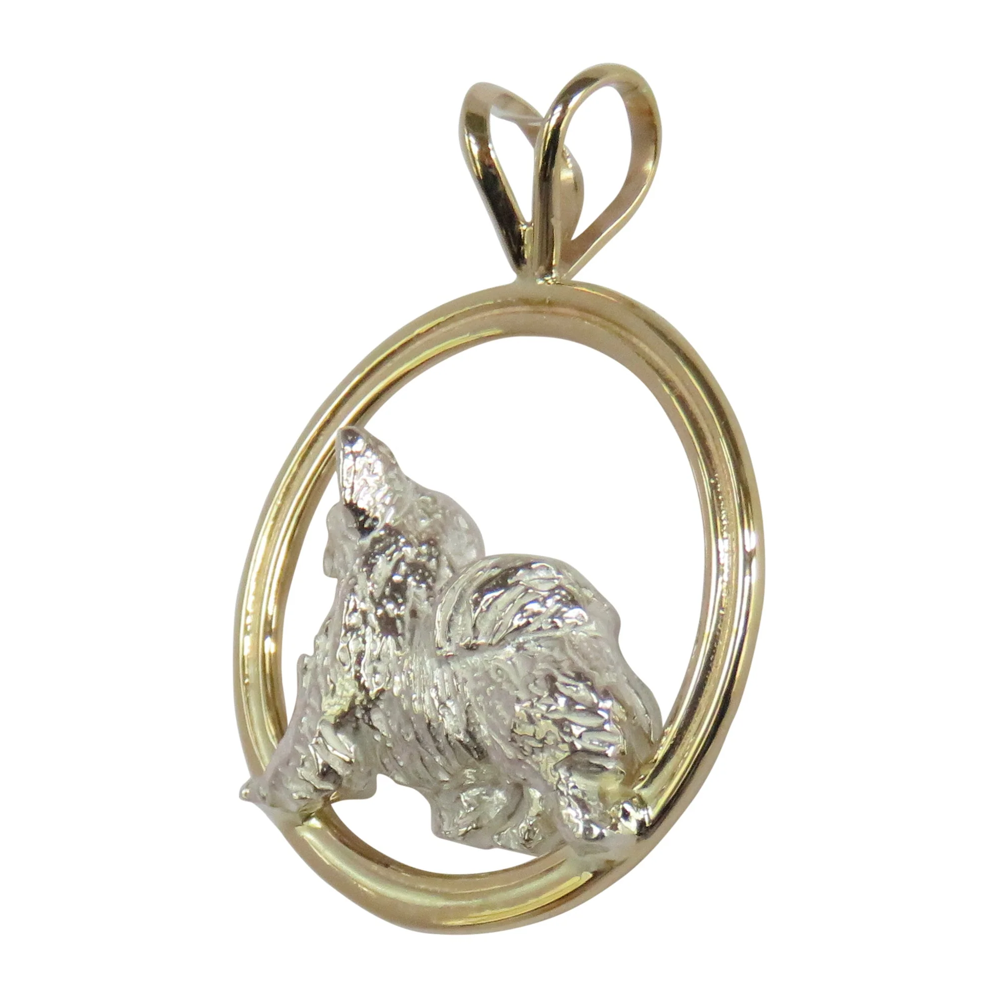 Chihuahua (Long Coat) in Sterling  with 14K Gold Double Circle Pendant - Image 2