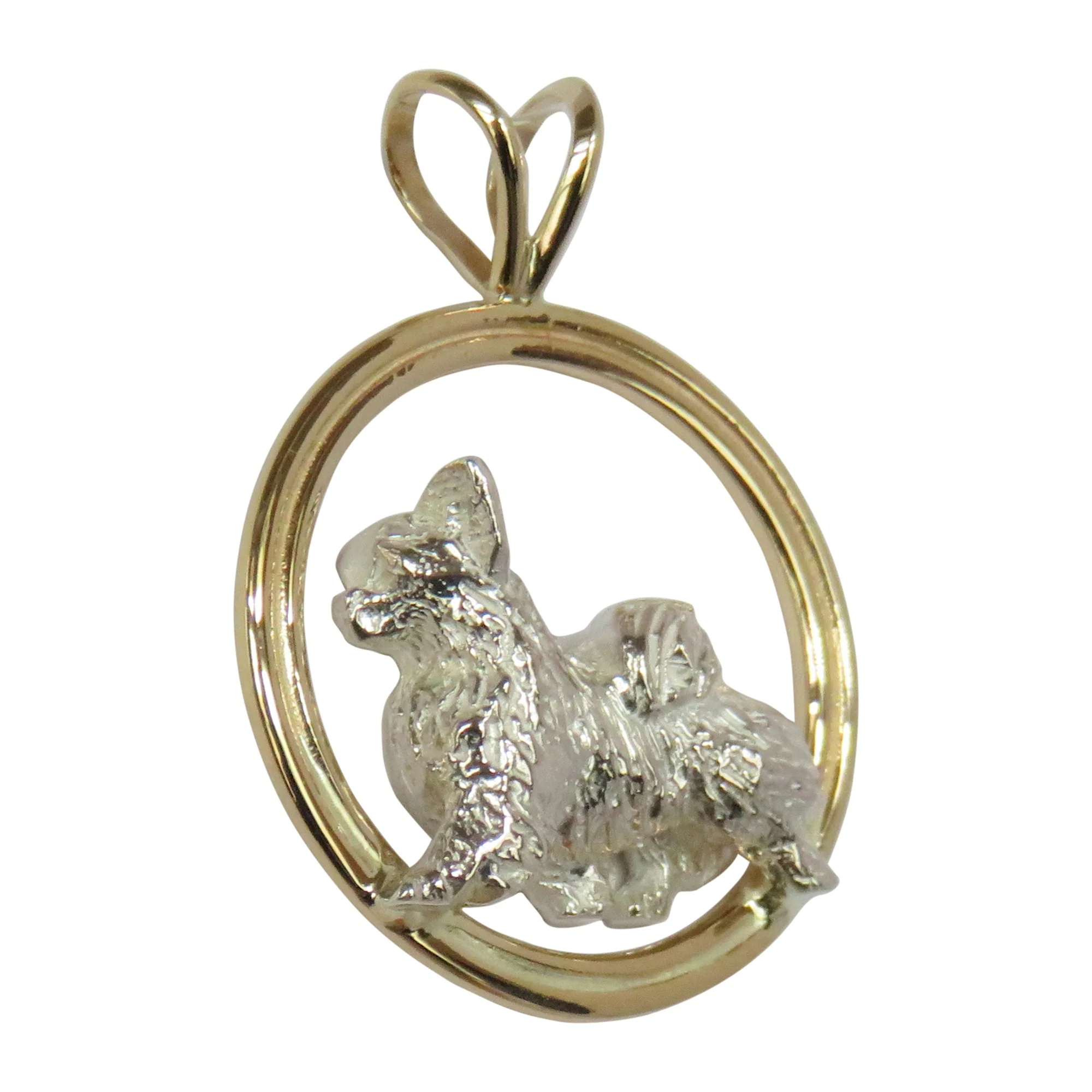 Chihuahua (Long Coat) in Sterling  with 14K Gold Double Circle Pendant - Image 3