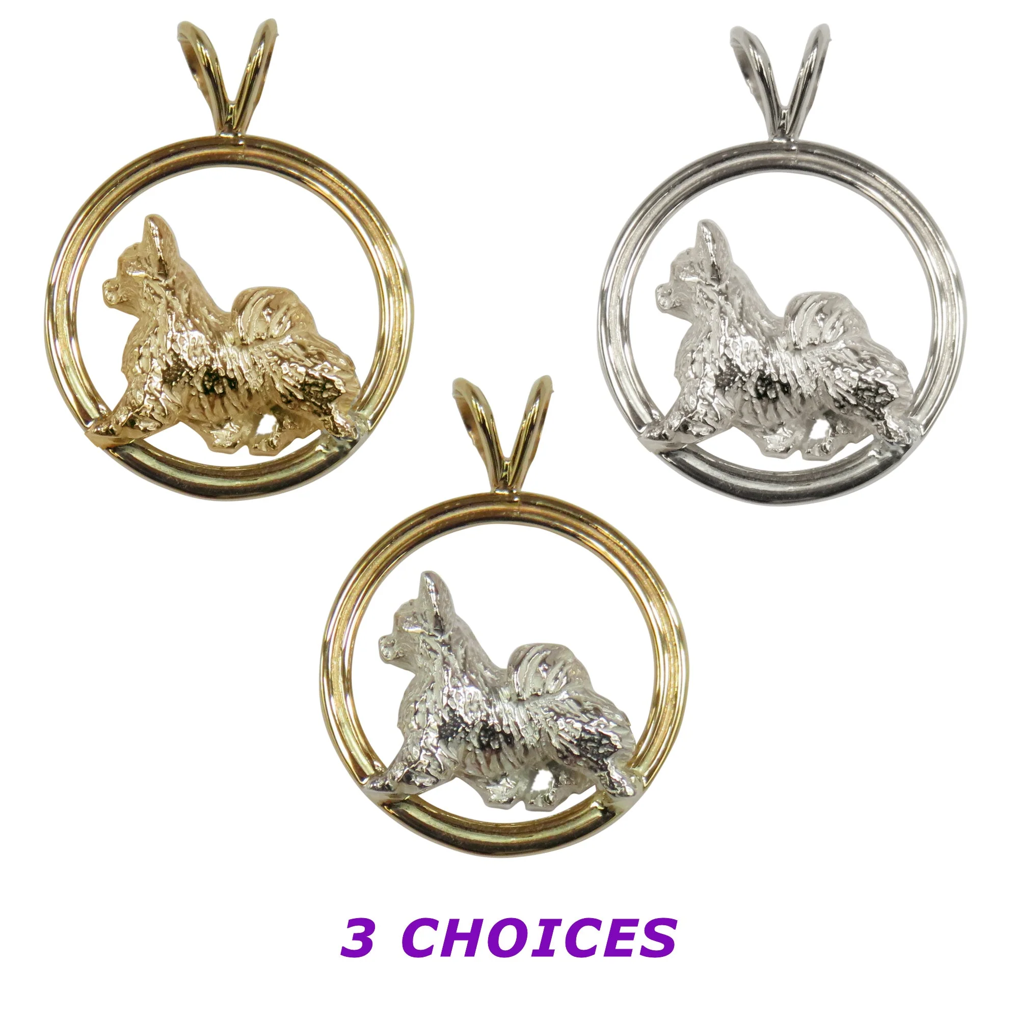 Chihuahua (Long Coat) in Sterling  with 14K Gold Double Circle Pendant - Image 4