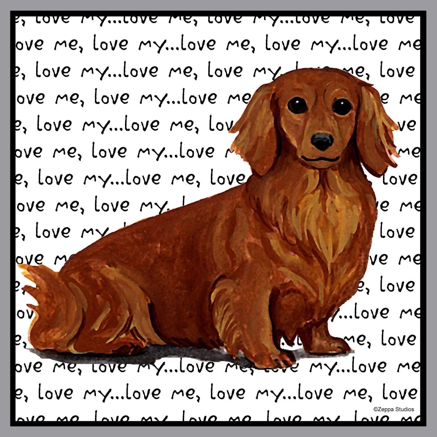 Longhaired Dachshund Love Text - Adult Unisex Crewneck Sweatshirt - Image 2
