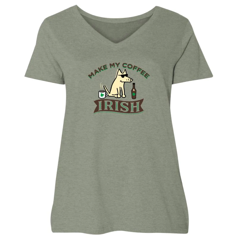 Make My Coffee Irish - Ladies Curvy V-Neck Tee