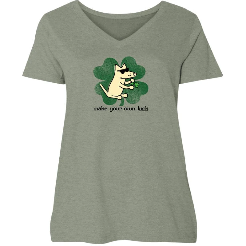 Make Your Own Luck - Ladies Curvy V-Neck Tee