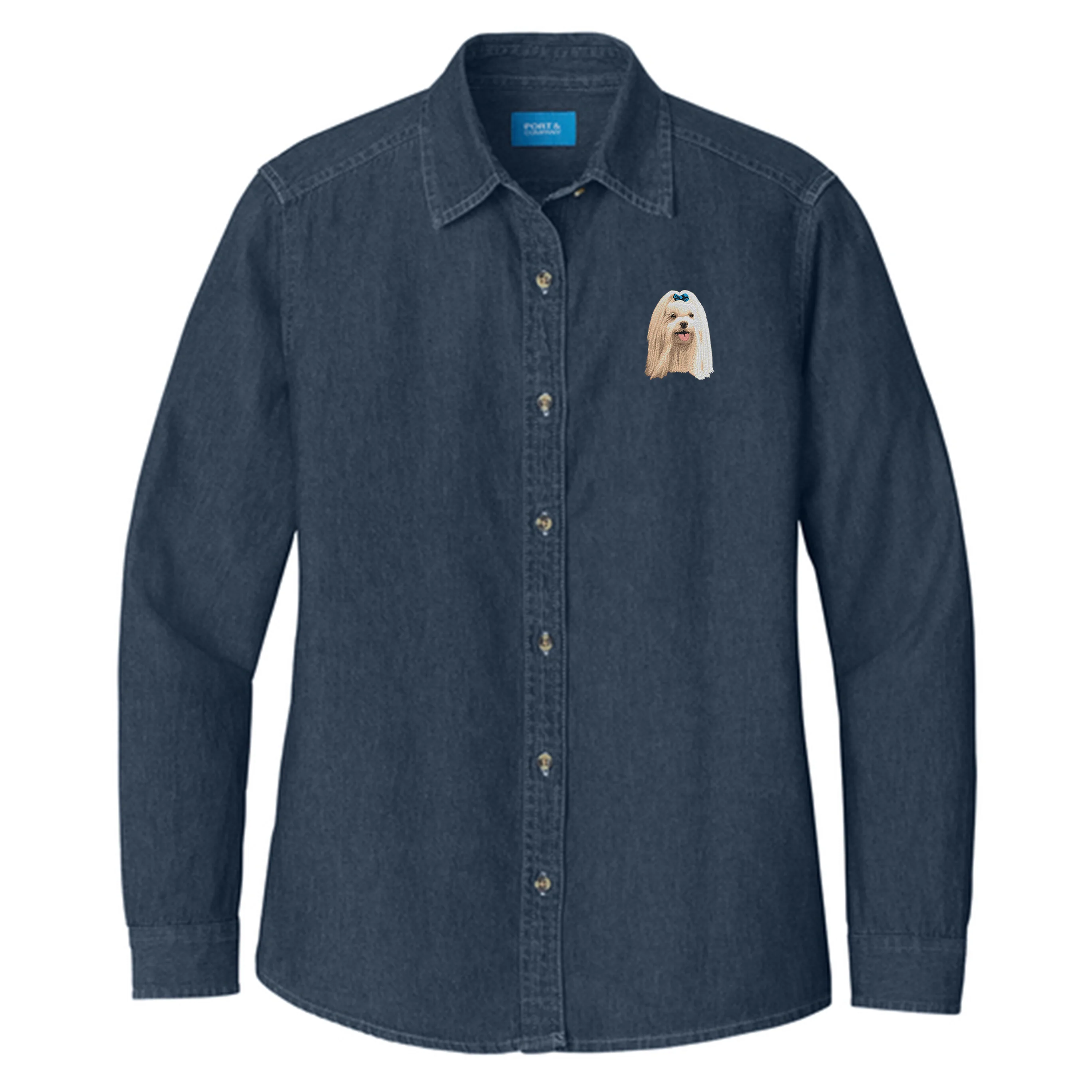 Maltese Embroidered Women's Denim Shirt - Image 2