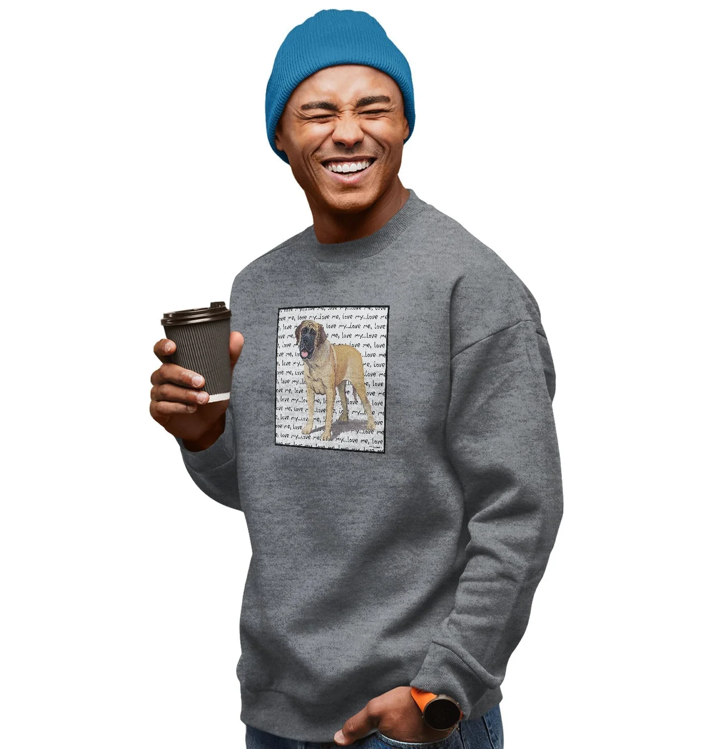 Mastiff Love Text - Adult Unisex Crewneck Sweatshirt - Image 3
