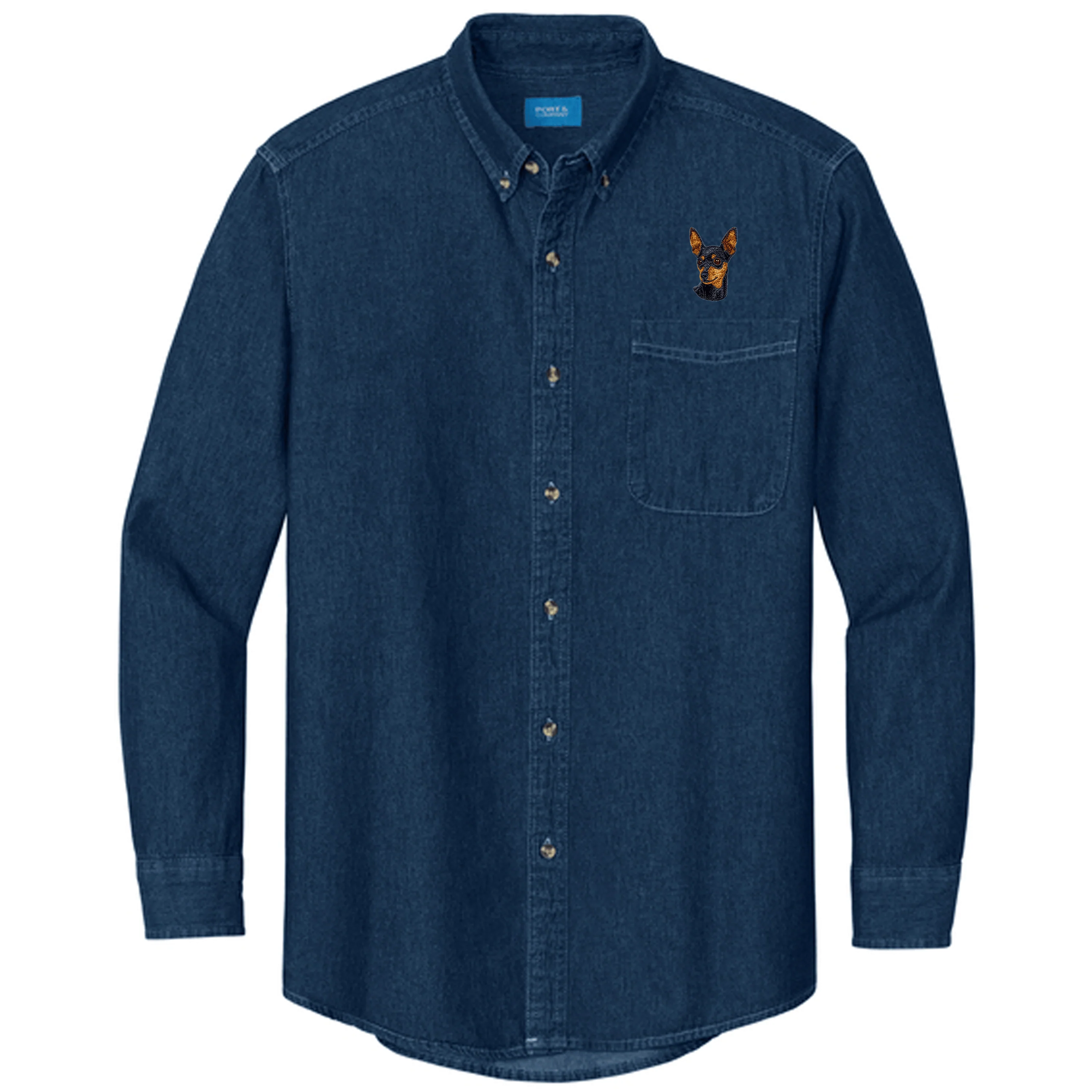 Miniature Pinscher Embroidered Men's Denim Shirt - Image 3