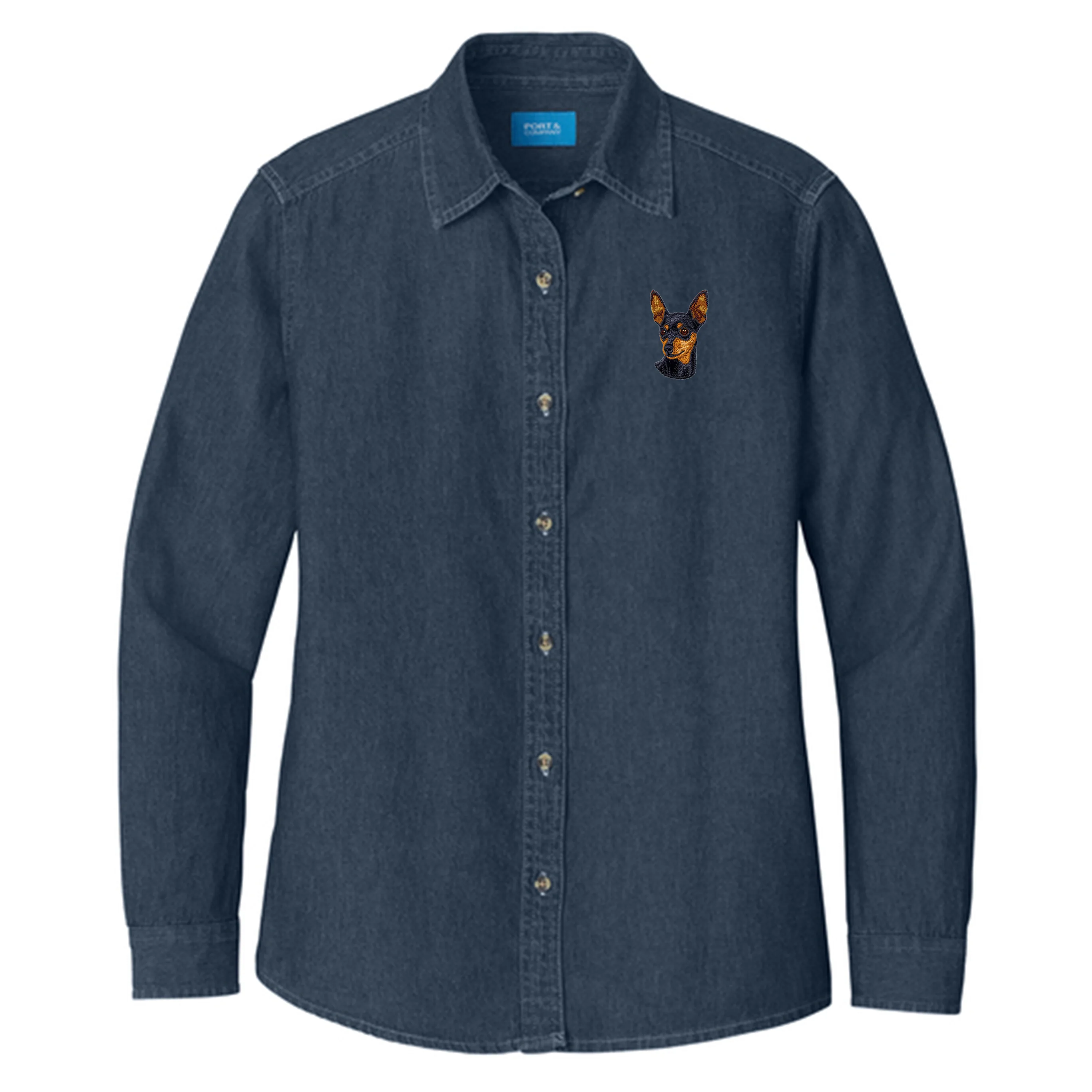 Miniature Pinscher Embroidered Women's Denim Shirt - Image 3