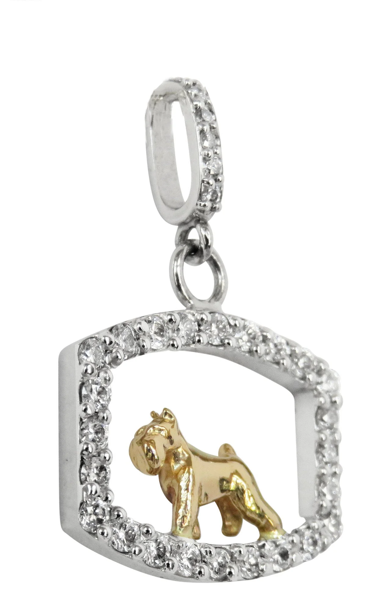Miniature Schnauzer 14K Gold in Exquisite Tiny Genuine Diamond Frame Pendant - Image 4