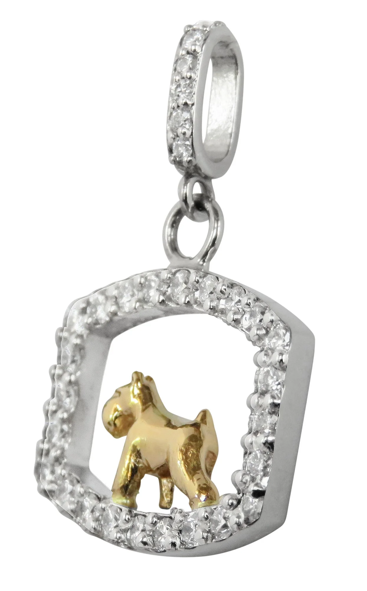 Miniature Schnauzer 14K Gold in Exquisite Tiny Genuine Diamond Frame Pendant - Image 5