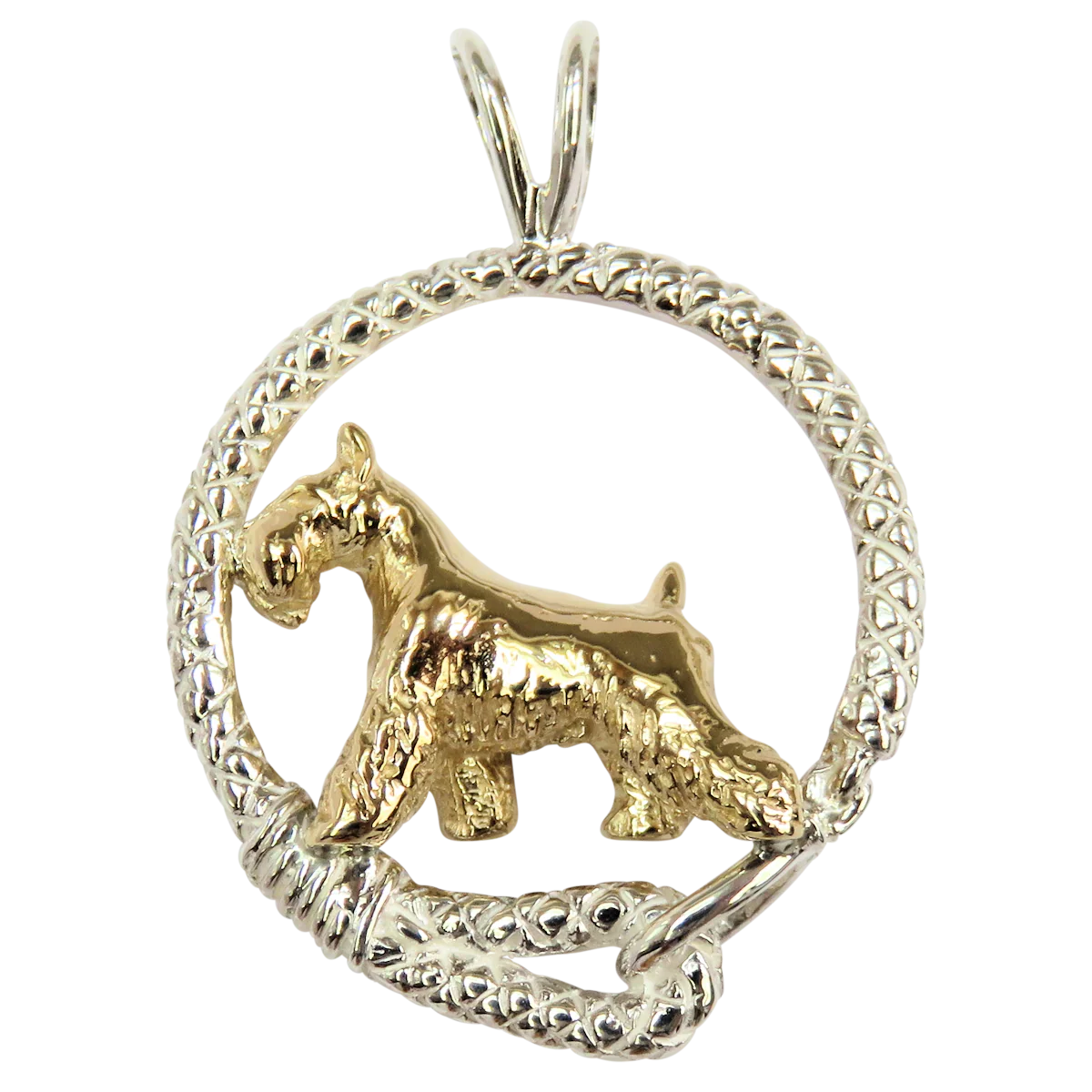 Solid 14K Gold Miniature Schnauzer in Sterling Silver Leash Pendant