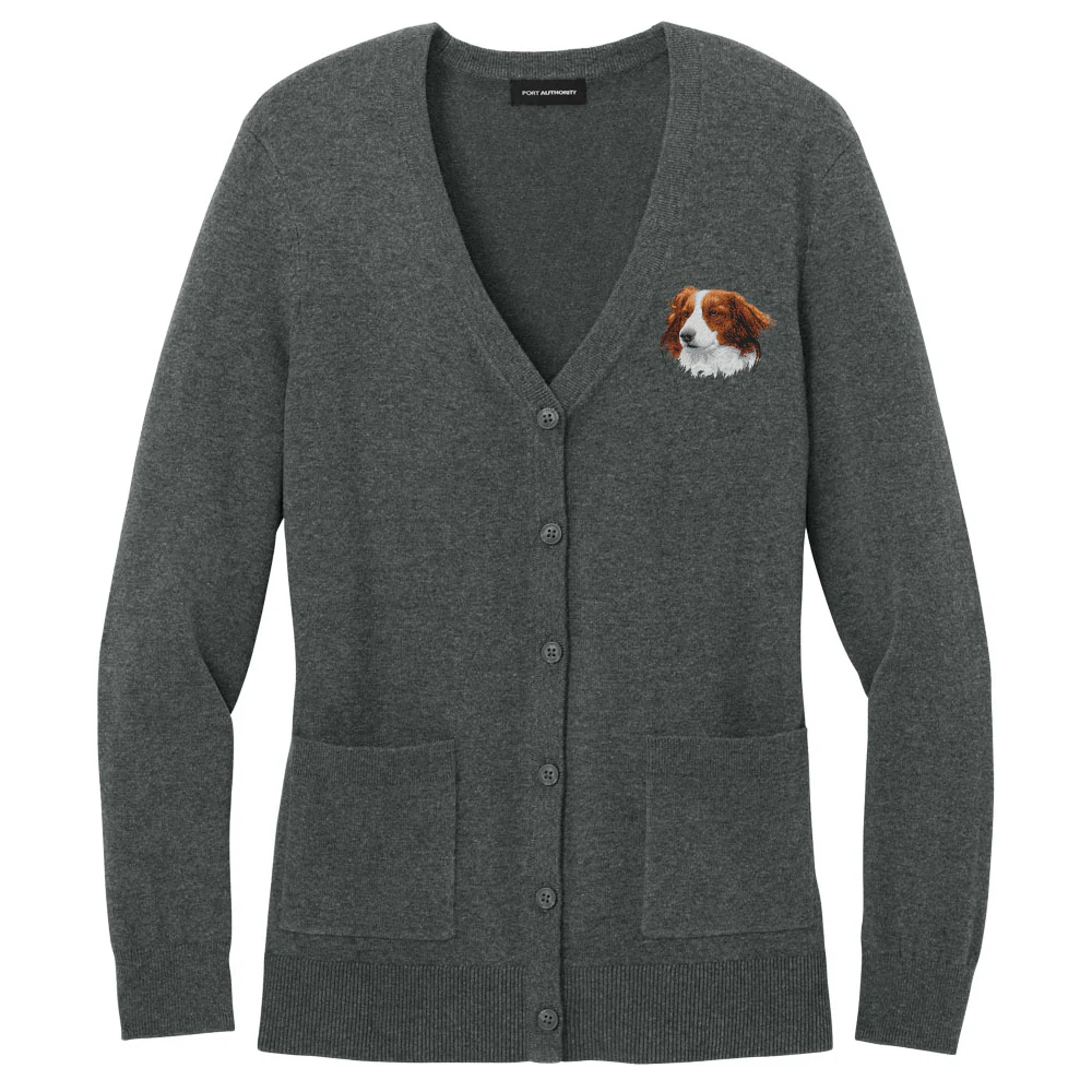 Nederlandse Kooikerhondje Embroidered Button-Up Cardigan Sweater
