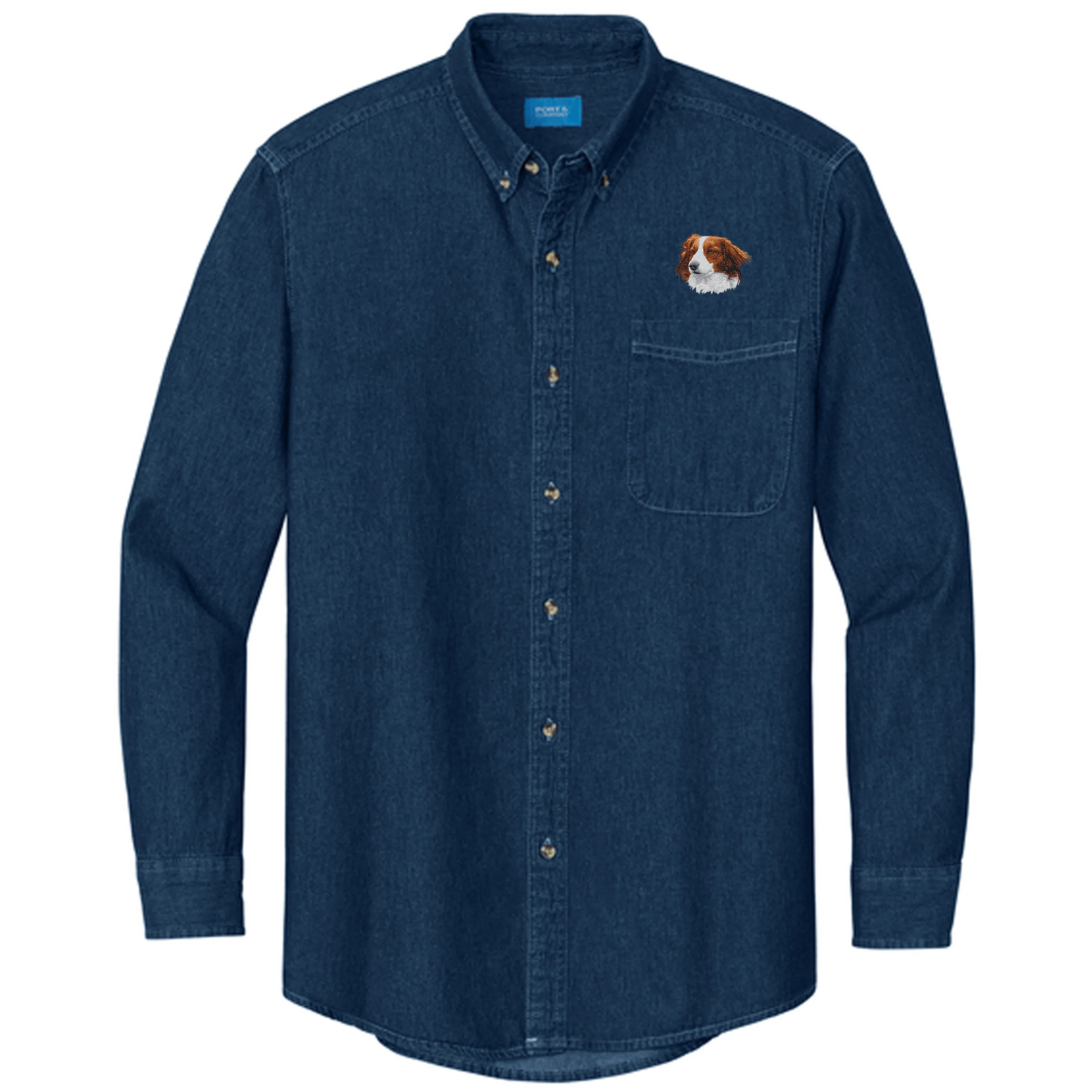 Nederlandse Kooikerhondje Embroidered Men's Denim Shirt - Image 3