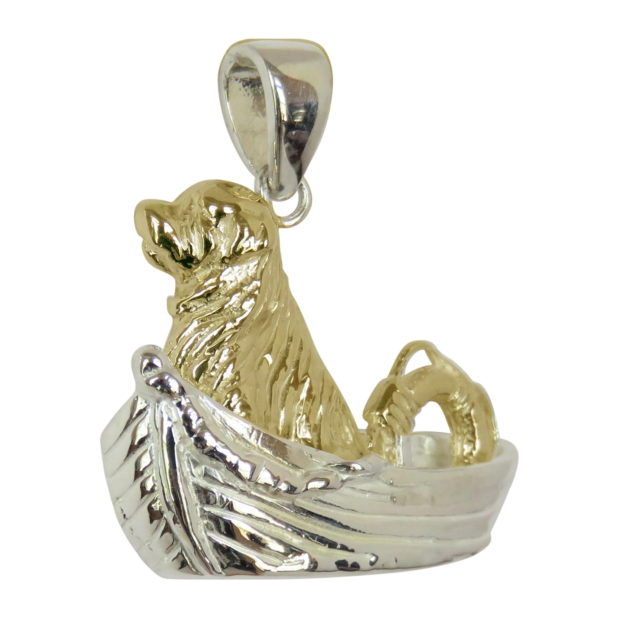 Newfoundland in Sterling Silver Boat with Life Ring in 14K Gold Pendant - Image 2