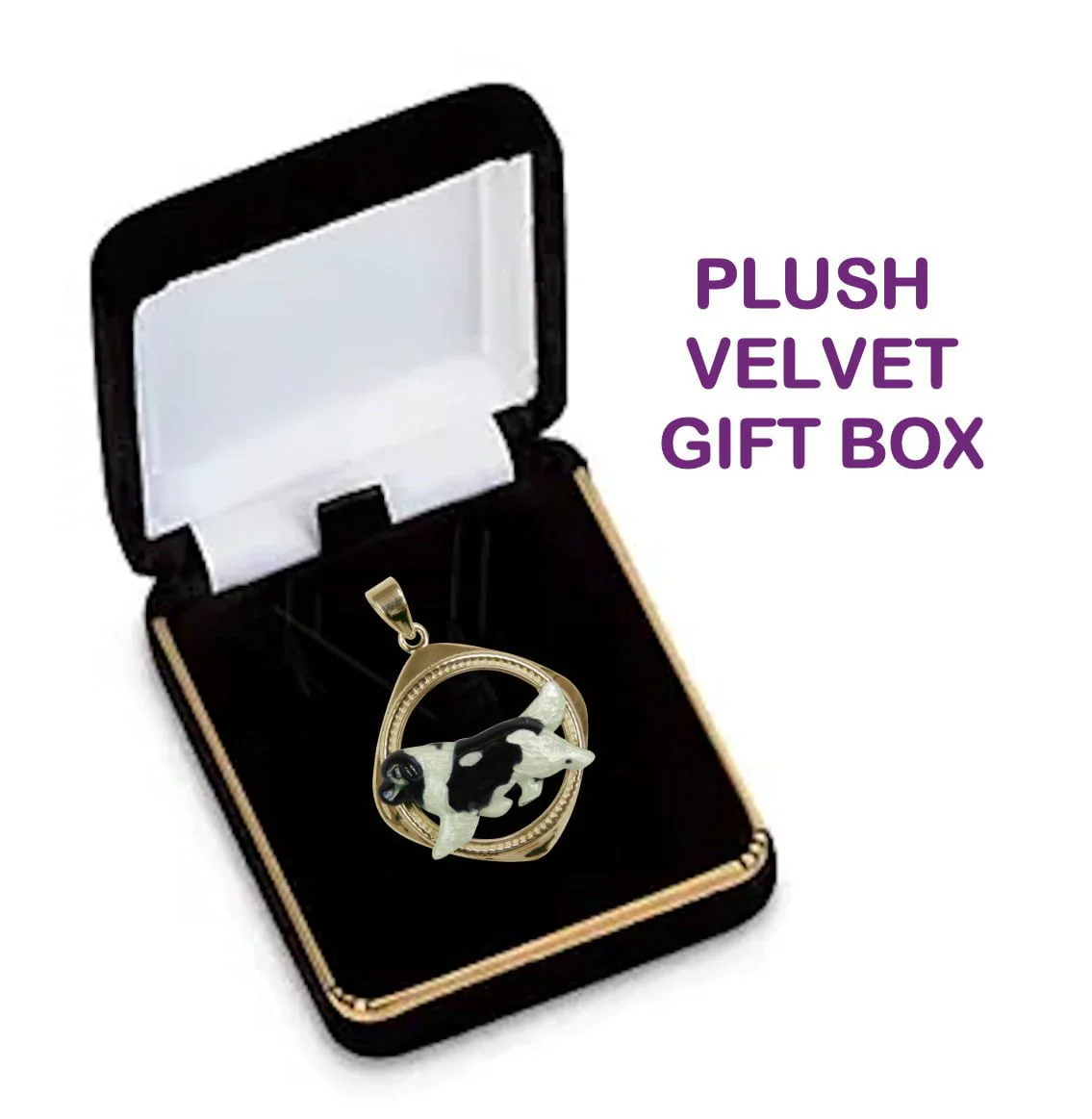 Custom Enamel Newfoundland in 14K Gold Diamond Shape Frame Pendant - Image 2