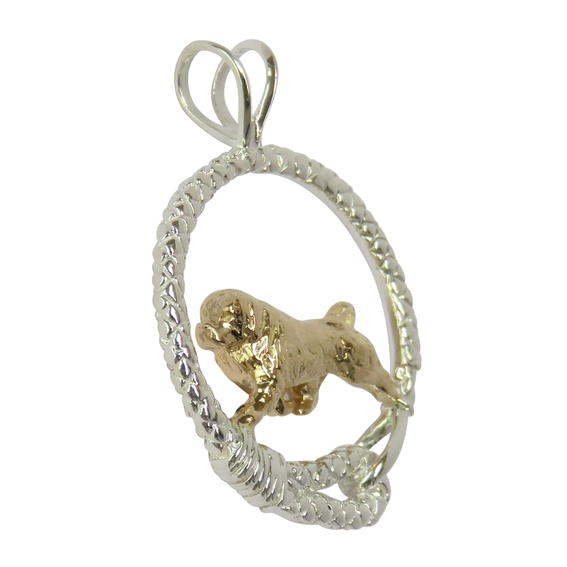 Solid 14K Gold Newfoundland in Sterling Silver Leash Pendant - Image 2