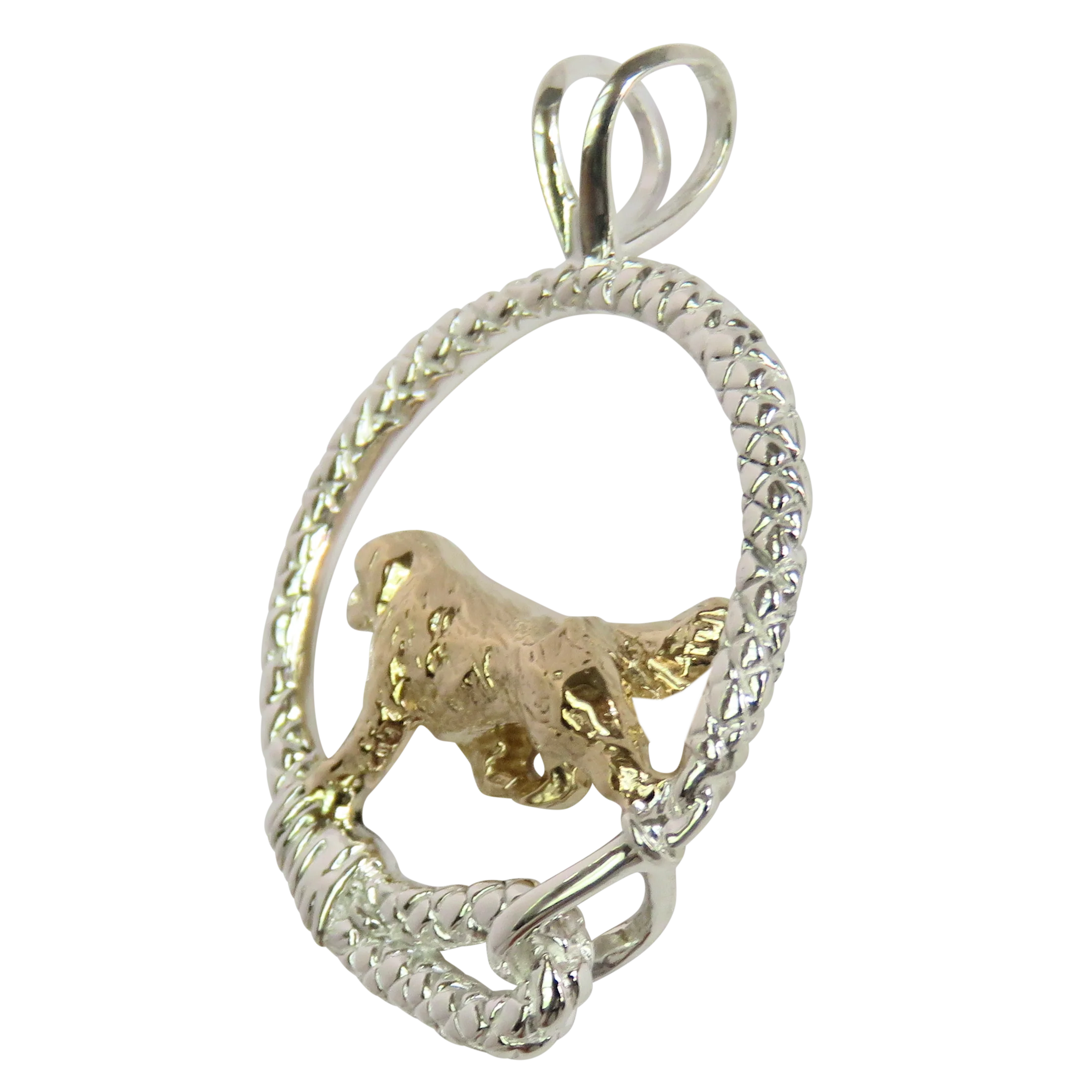 Solid 14K Gold Newfoundland in Sterling Silver Leash Pendant - Image 3