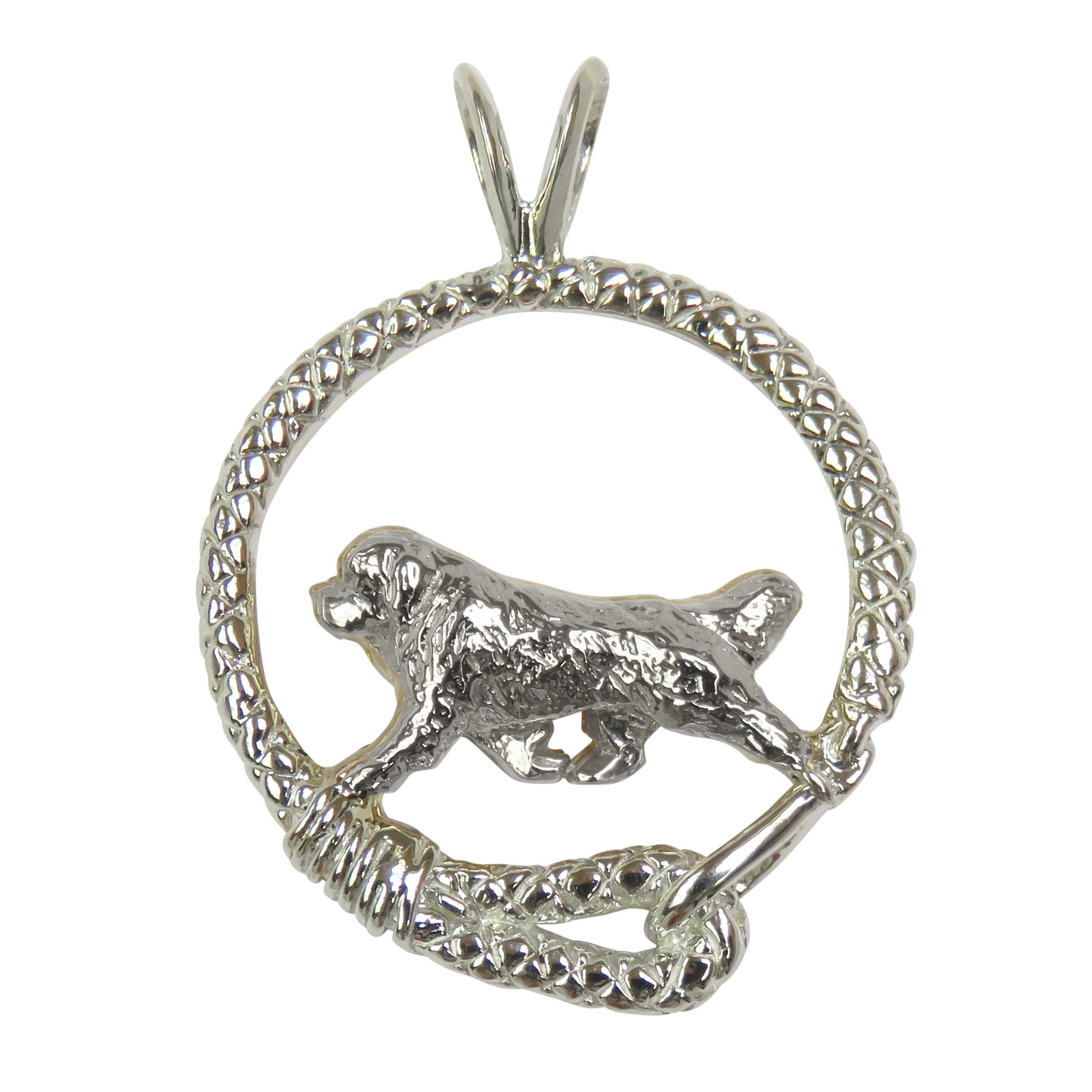 Newfoundland in Solid Sterling Silver Leash Pendant