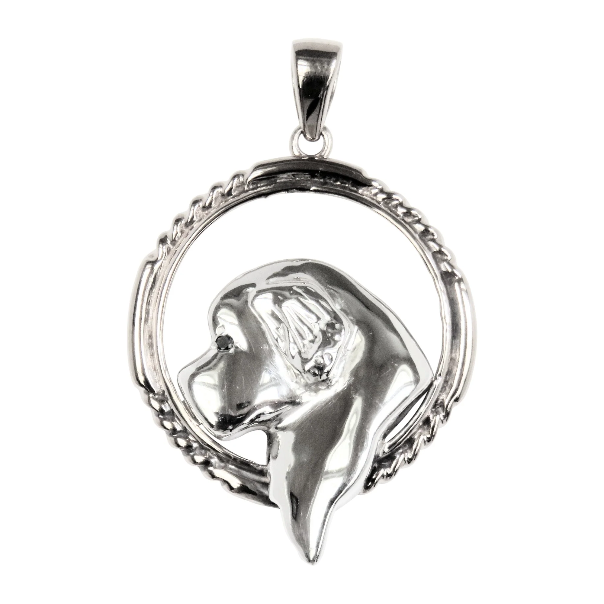 Newfoundland Profile Head in Sterling Silver Braided Circle Pendant