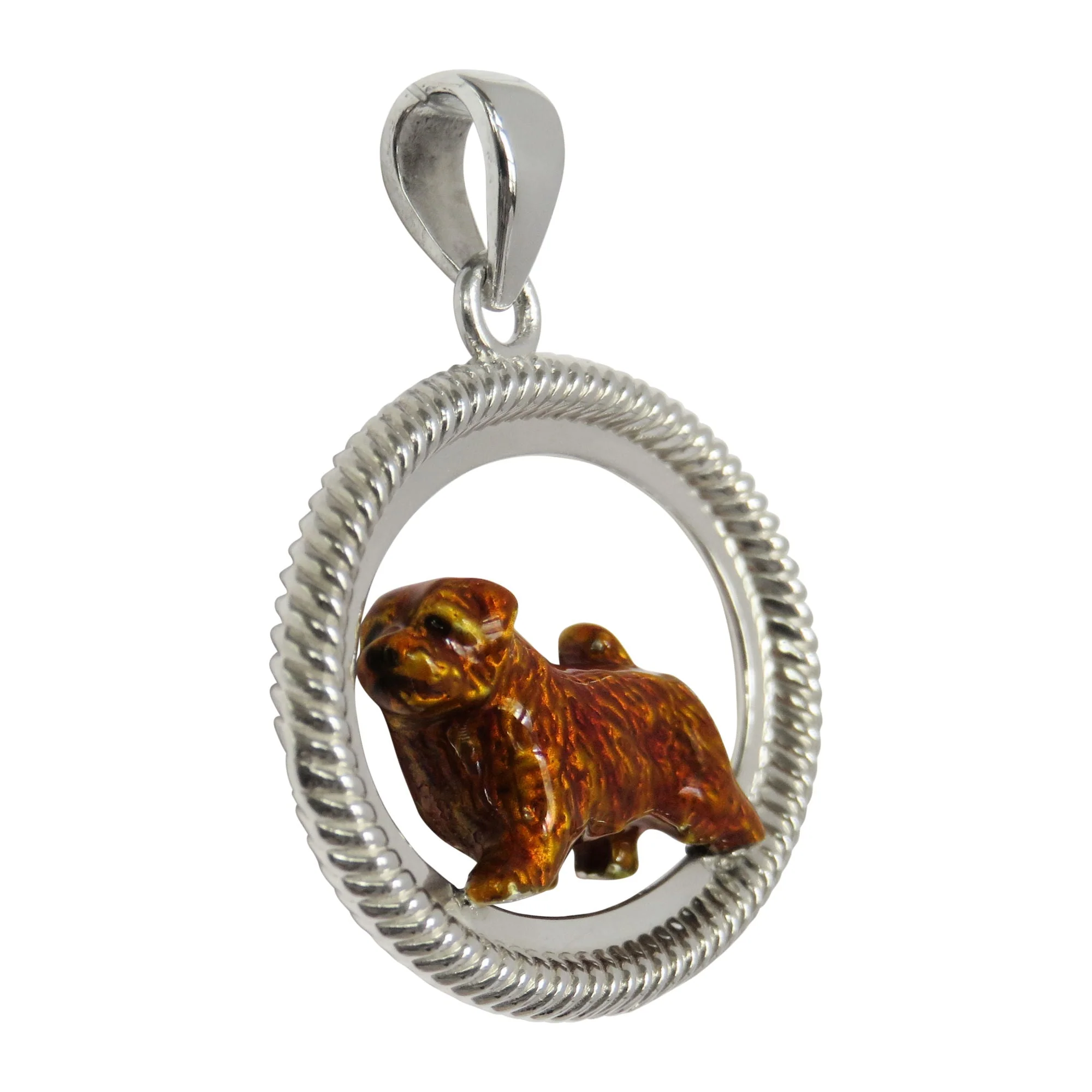 Norfolk Terrier Custom Enamel  in Sterling Silver Braided Oval Pendant - Image 2