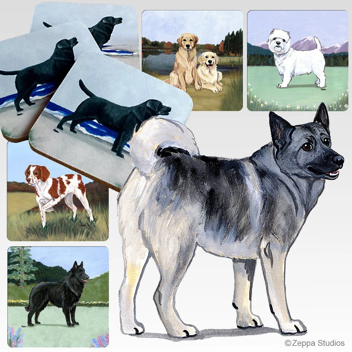 Norwegian Elkhound Scenic Square Coaster