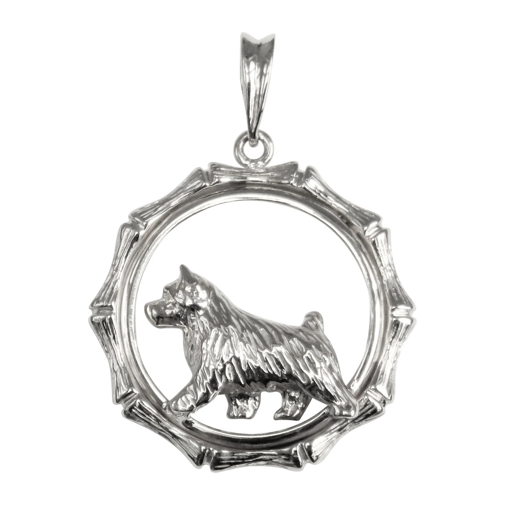 Norwich Terrier  in Sterling Silver Bamboo Circle Pendant