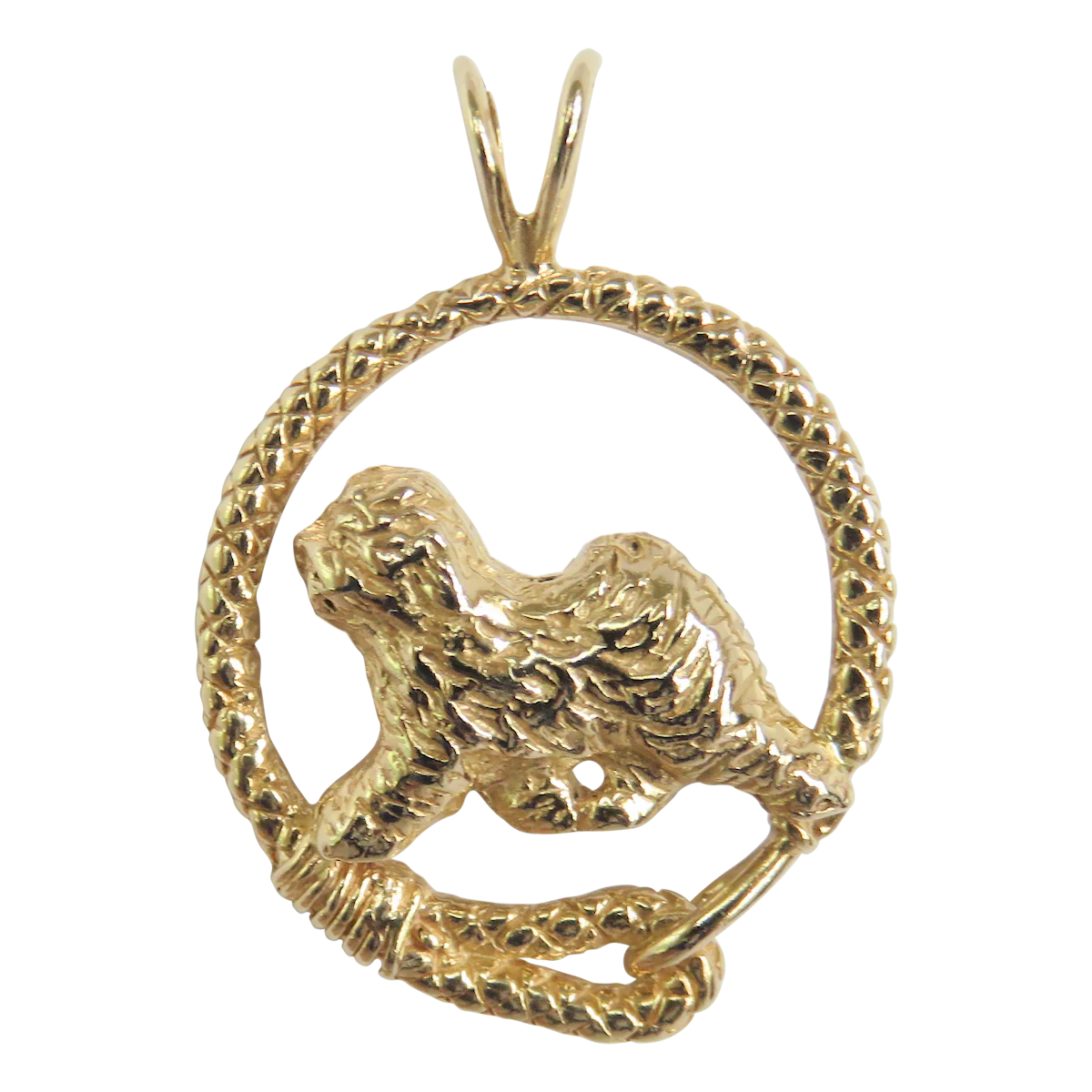 Solid 14K Gold Old English Sheepdog Leash Pendant