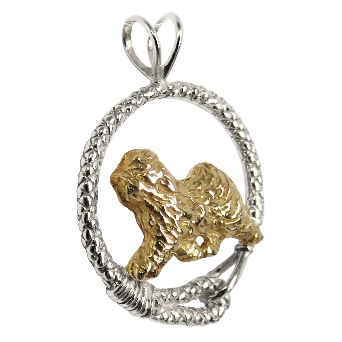 Solid 14K Gold Old English Sheepdog in Sterling Silver Leash Pendant - Image 2